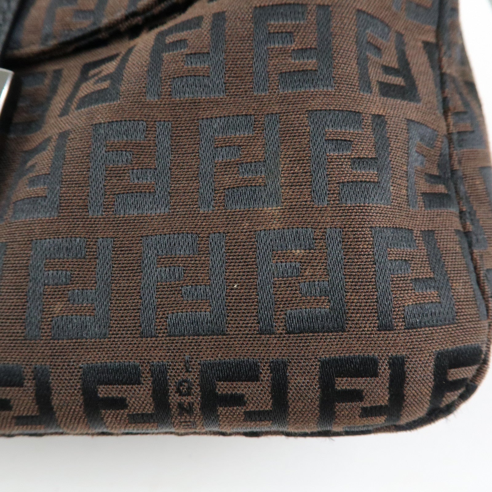 FENDI Zucchino Canvas Leather Shoulder Bag Hand Bag Brown Black 8BN003