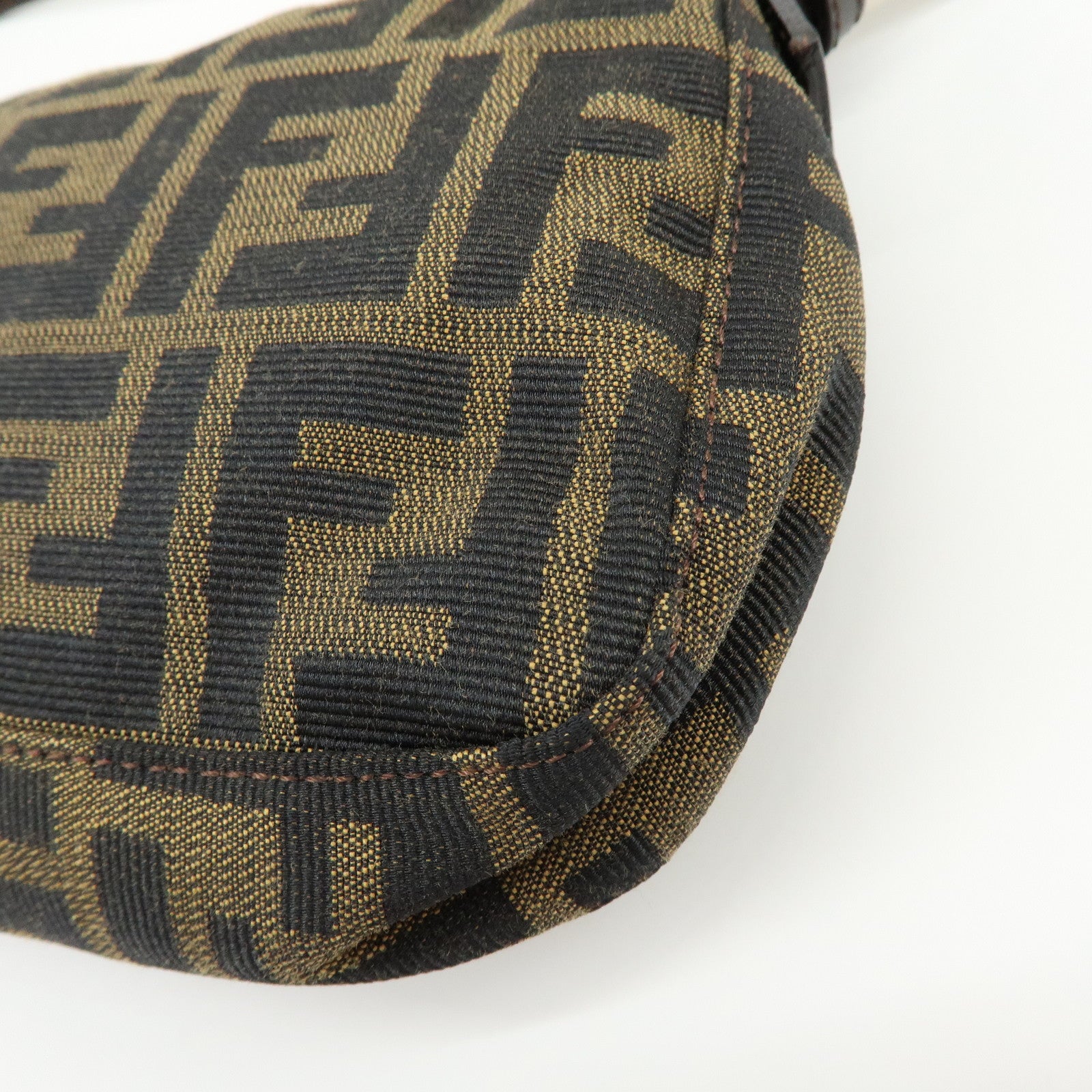 FENDI Mamma Baguette Canvas Leather Shoulder Bag Hand Bag Brown 26424