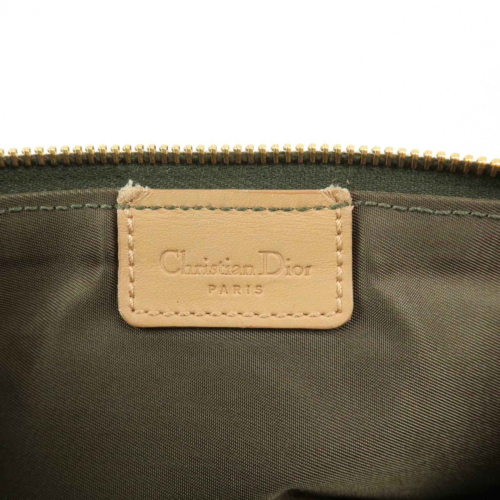 Christian Dior Trotter Saddle Jacquard Canvas Hand Bag Green Beige