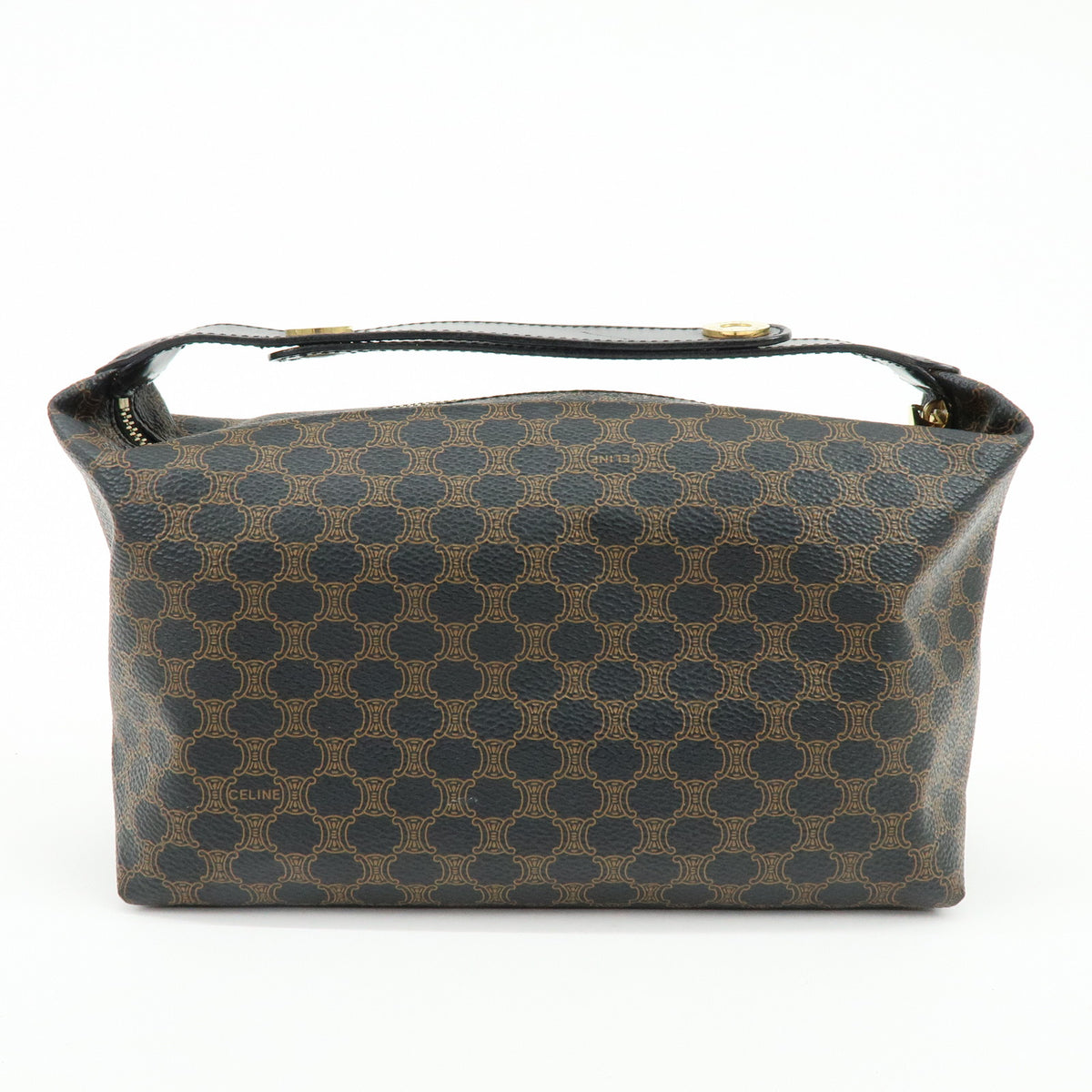 CELINE Macadam PVC Leather Hand Bag Pouch Black Brown