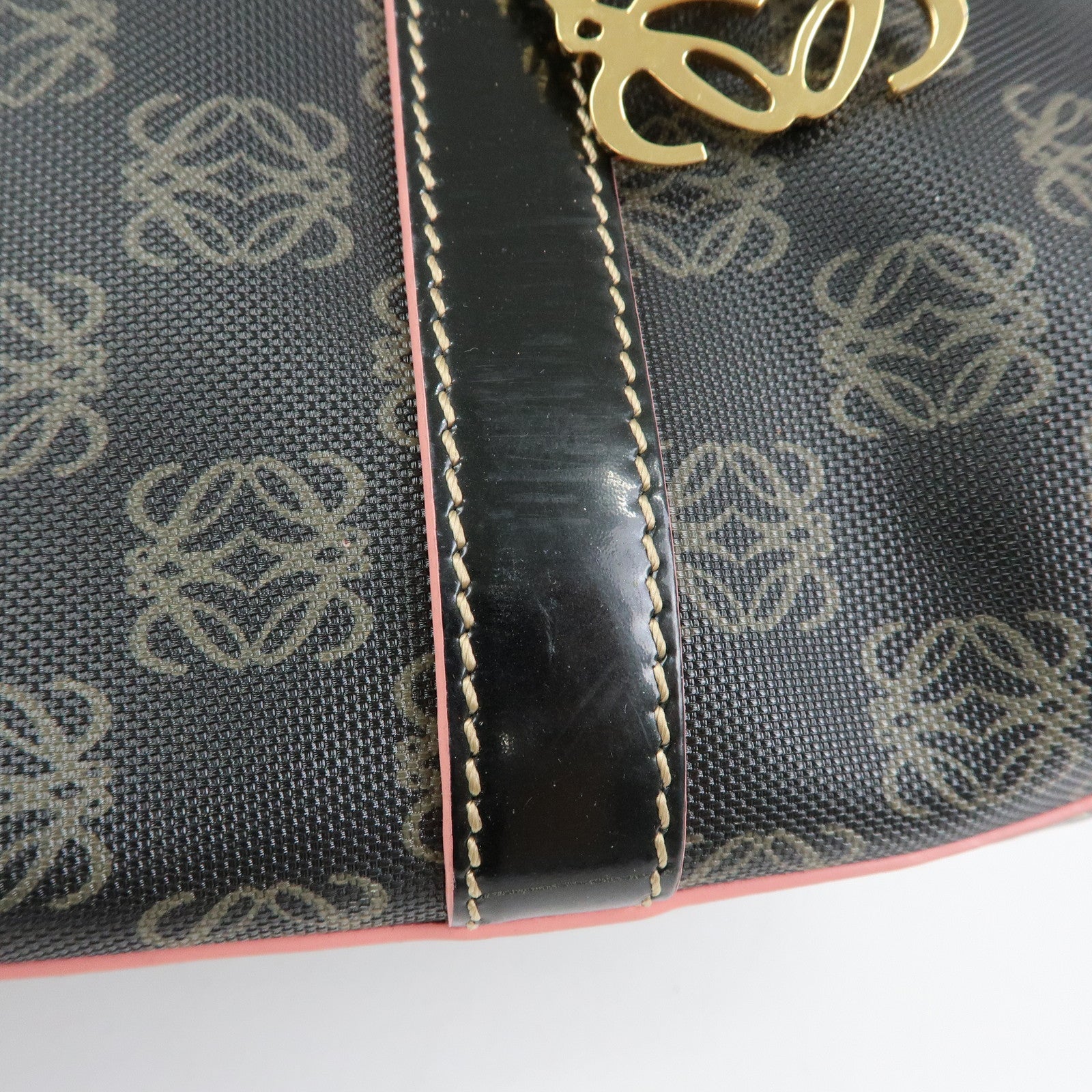 LOEWE Anagram PVC Patent Leather Tote Bag Shoulder Bag Black Pink