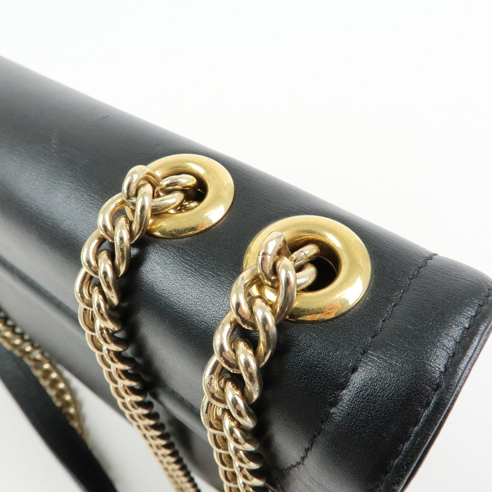 GUCCI Rajah Tiger Head Leather Chain Shoulder Bag Black 537241