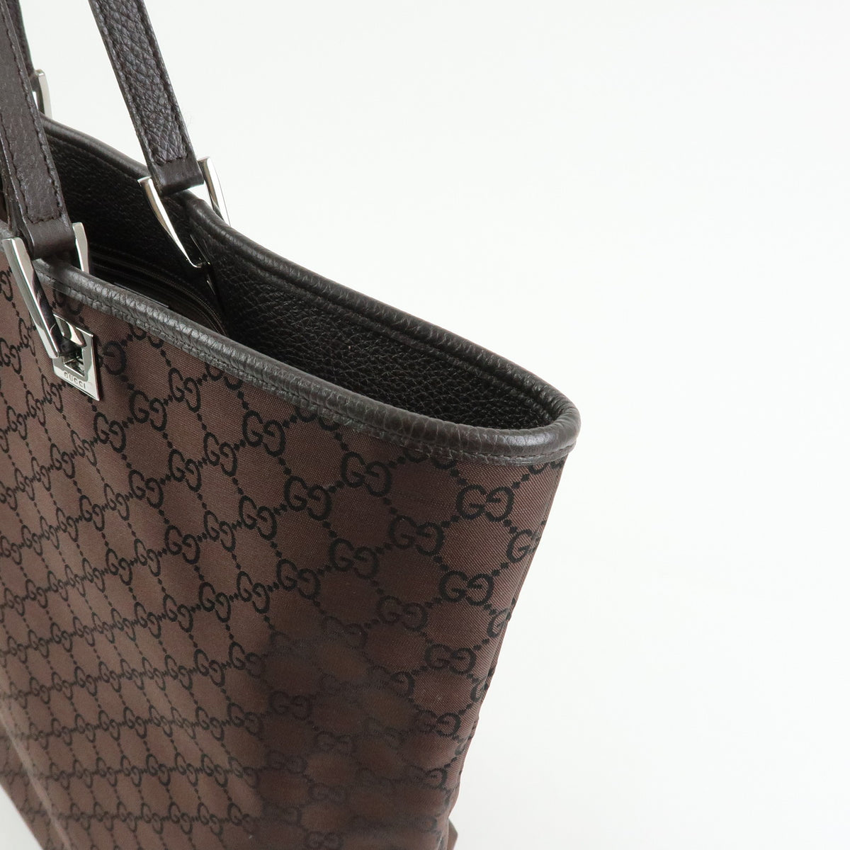 GUCCI GG Nylon Leather Tote Bag Shoulder Bag Brown 269123
