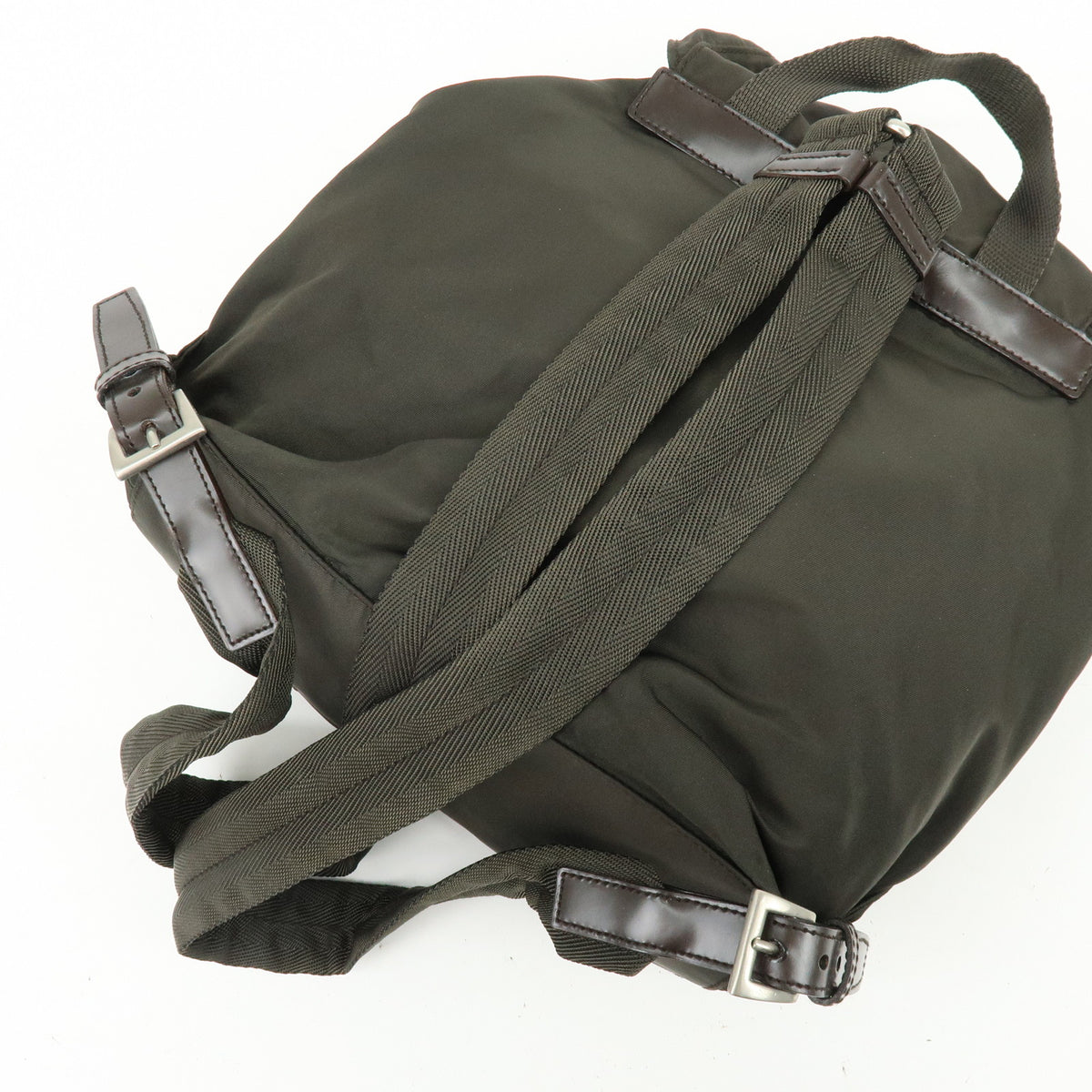 PRADA Triangle Logo Nylon Leather Backpack Rucksack Olive B2811F
