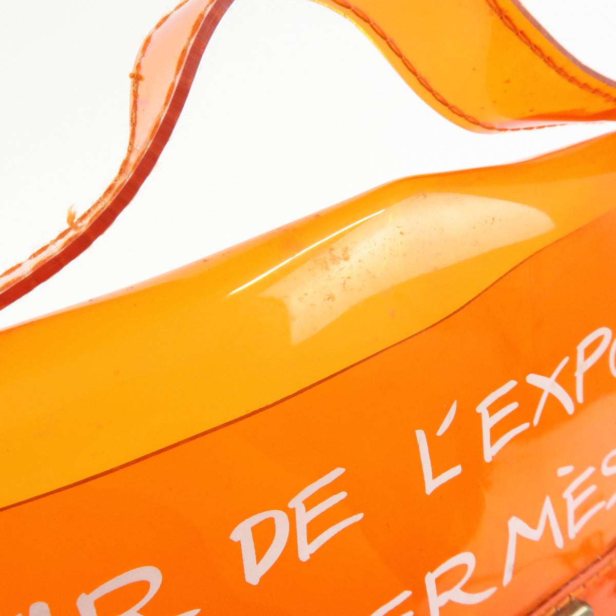 HERMES Vinyl Kelly Clear Hand Bag Transparent  Orange