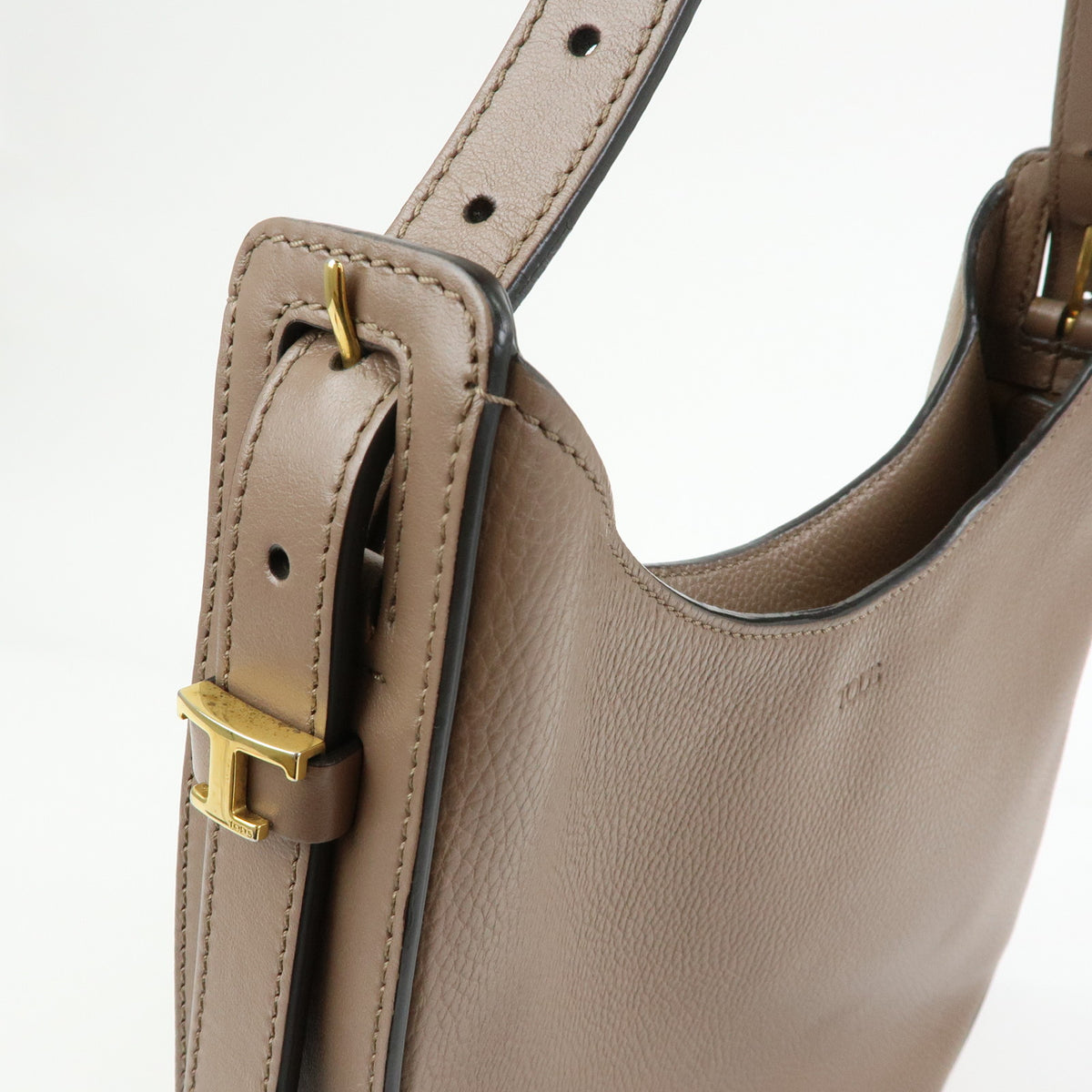 TOD'S  Oboe Leather Shoulder Bag Hand Bag Taupe Brown