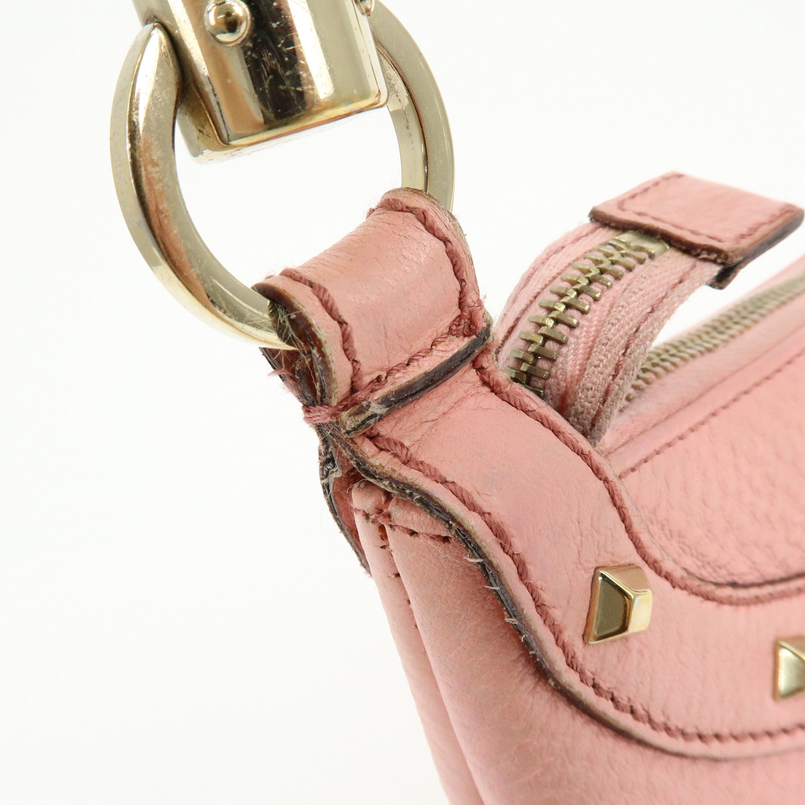 GUCCI Bamboo Leather Hand Bag Shoulder Bag Studs Pink 137378