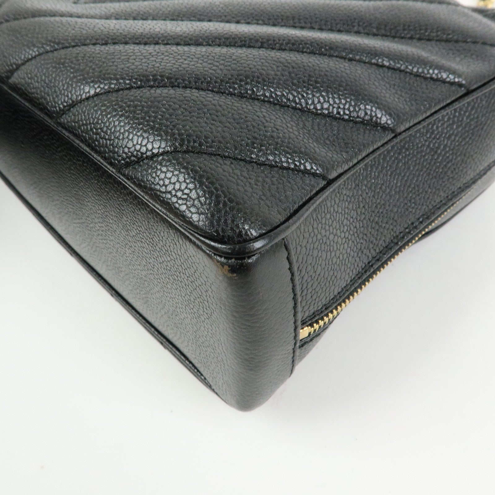 CHANEL Chevron COCO Mark Caviarskin Chain Shoulder Bag  Black