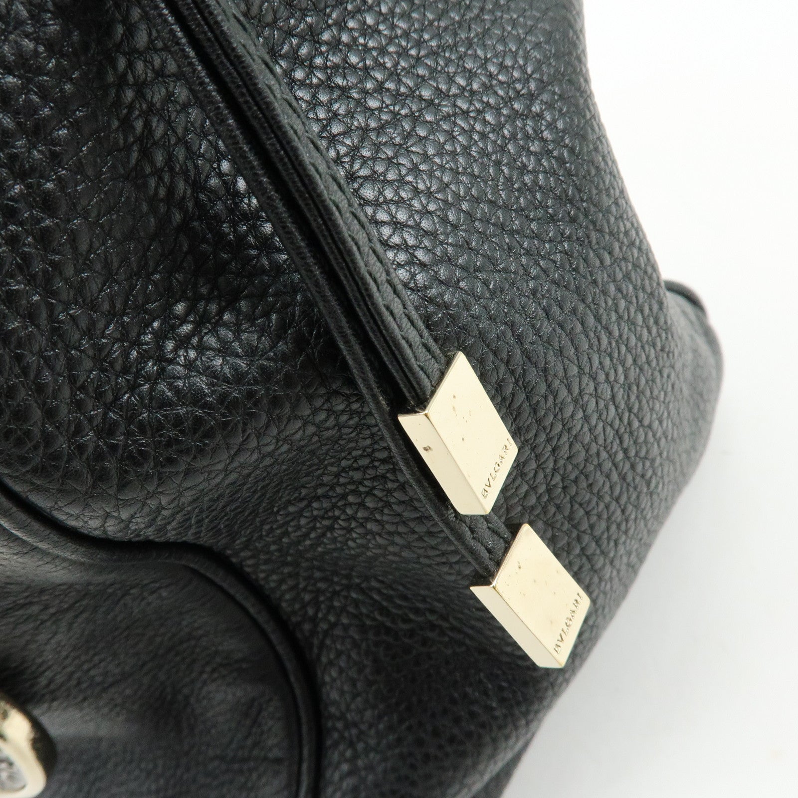 BVLGARI Monete Leather Chain 2Way Bag Shoulder Bag Black Gold