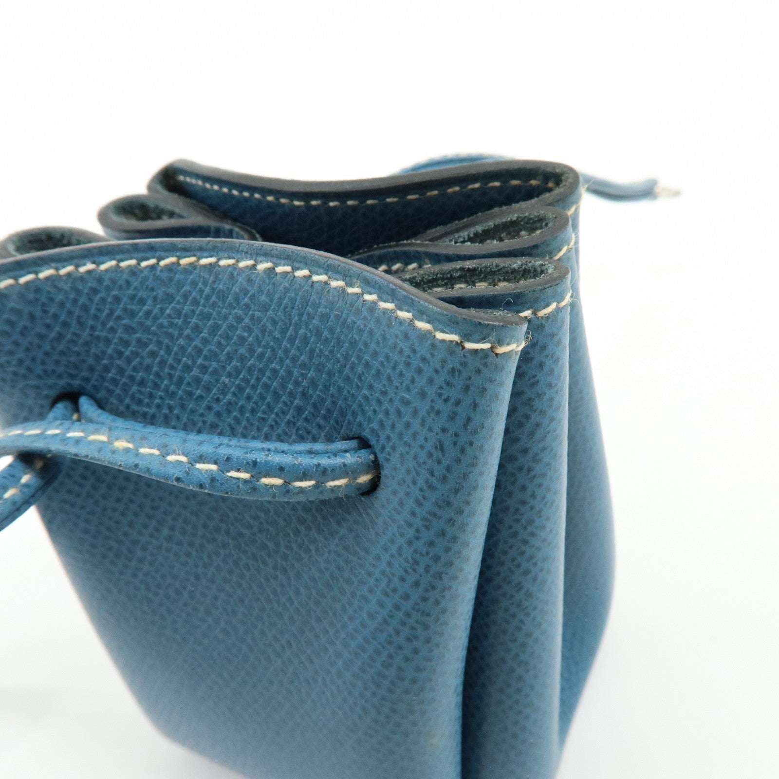 HERMES Courchevel Leather Pouch Blue Jean □G Stamped Blue Jean