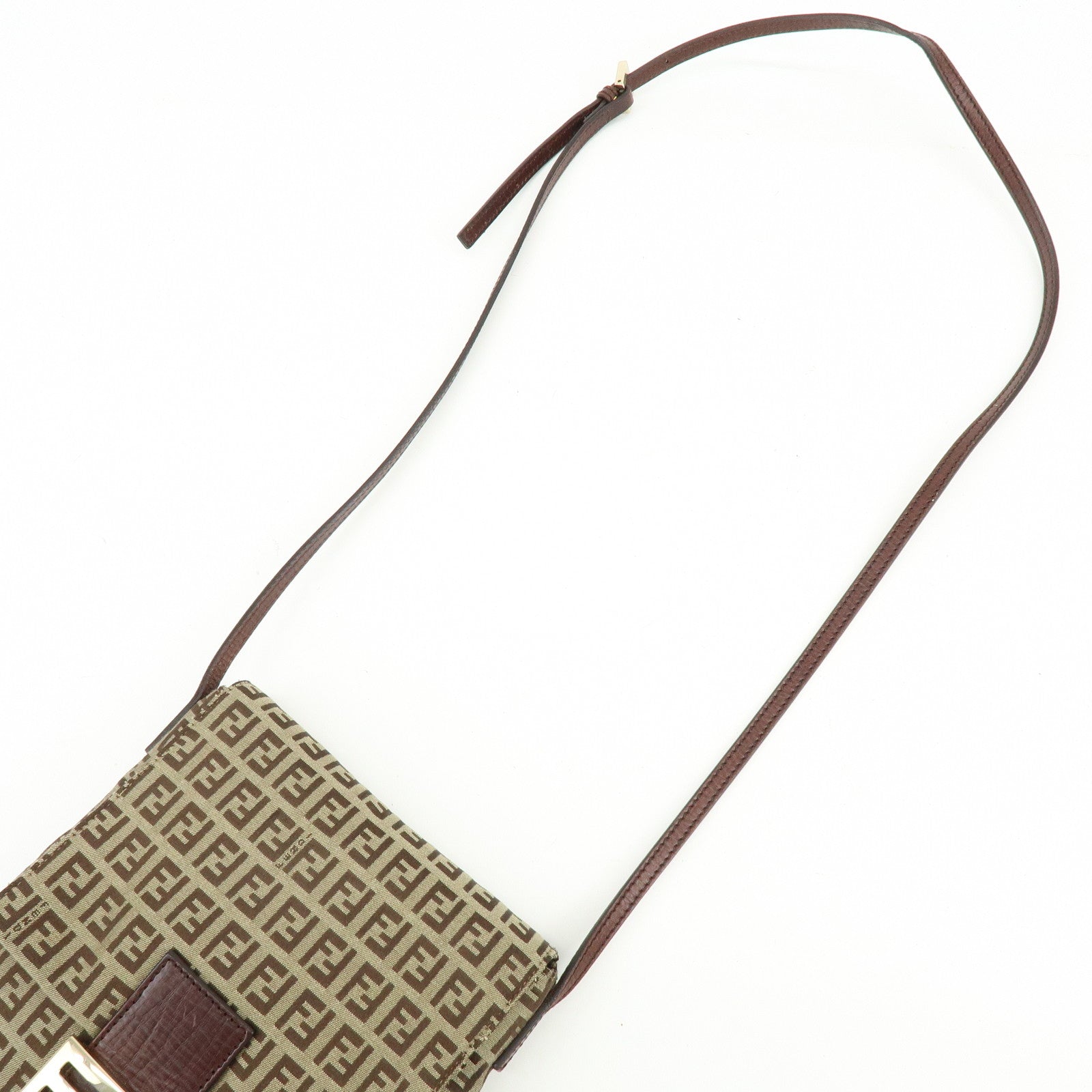 FENDI Zucchino Canvas Leather Shoulder Bag Beige Brown 8BT075