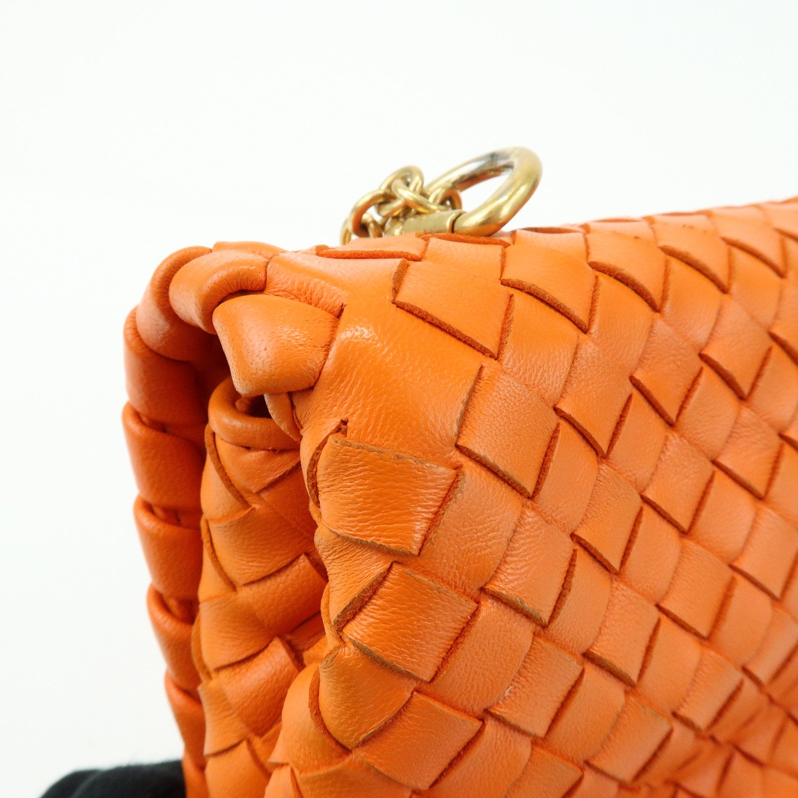 BOTTEGA VENETA Intrecciato Leather Chain Shoulder Bag Orange