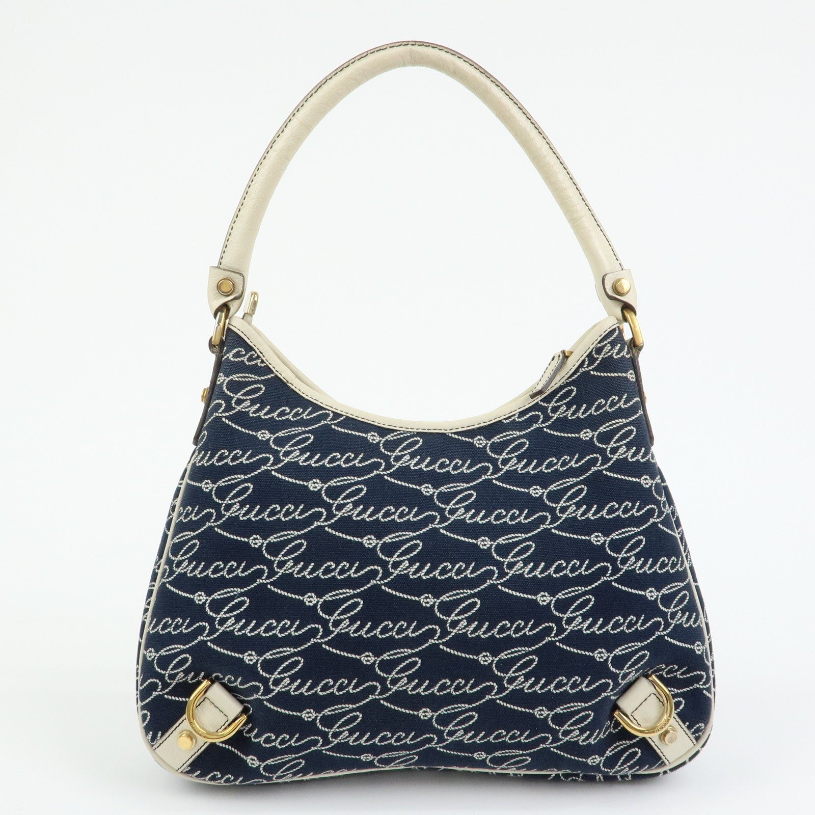 GUCCI Abbey Canvas Leather Shoulder Bag Hand Bag Navy White 130738