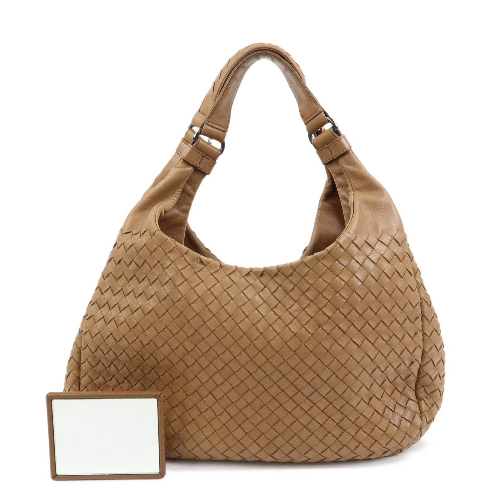 BOTTEGA VENETA Intrecciato Campana Medium Leather Hobo Bag Beige 125787
