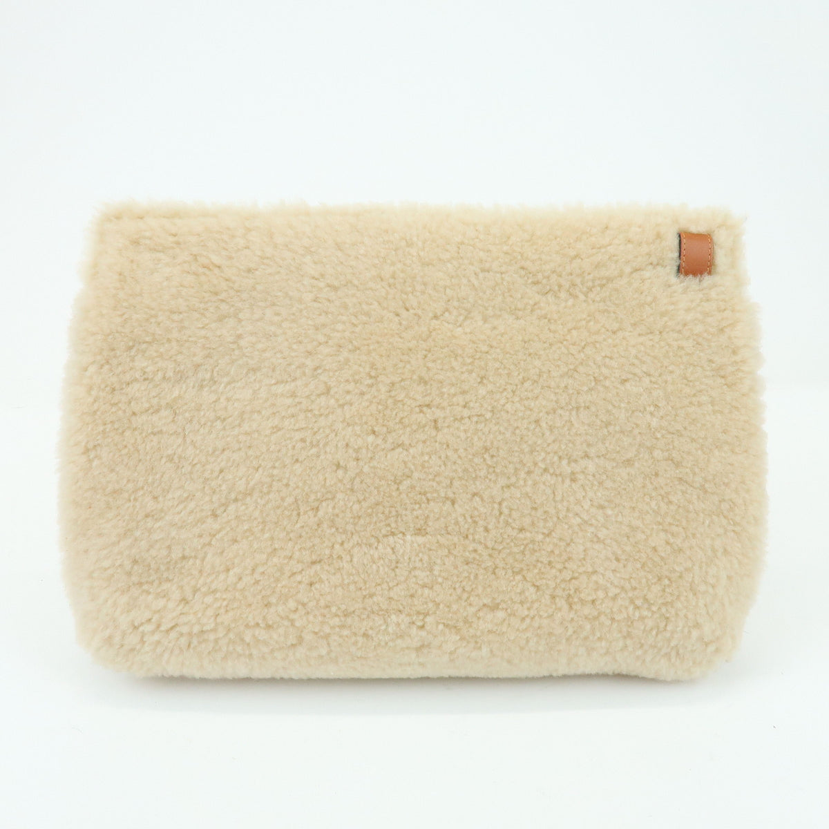 LOEWE Anagram Shearling Leather Clutch Bag Pouch Beige Brown