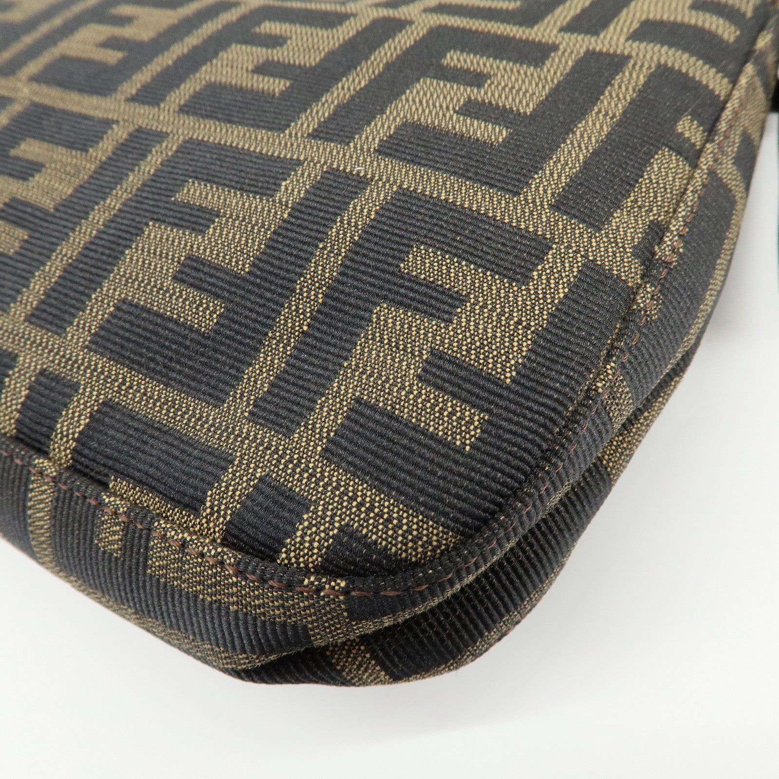 FENDI Mamma Baguette Jacquard Canvas Leather Shoulder Bag Brown 26424