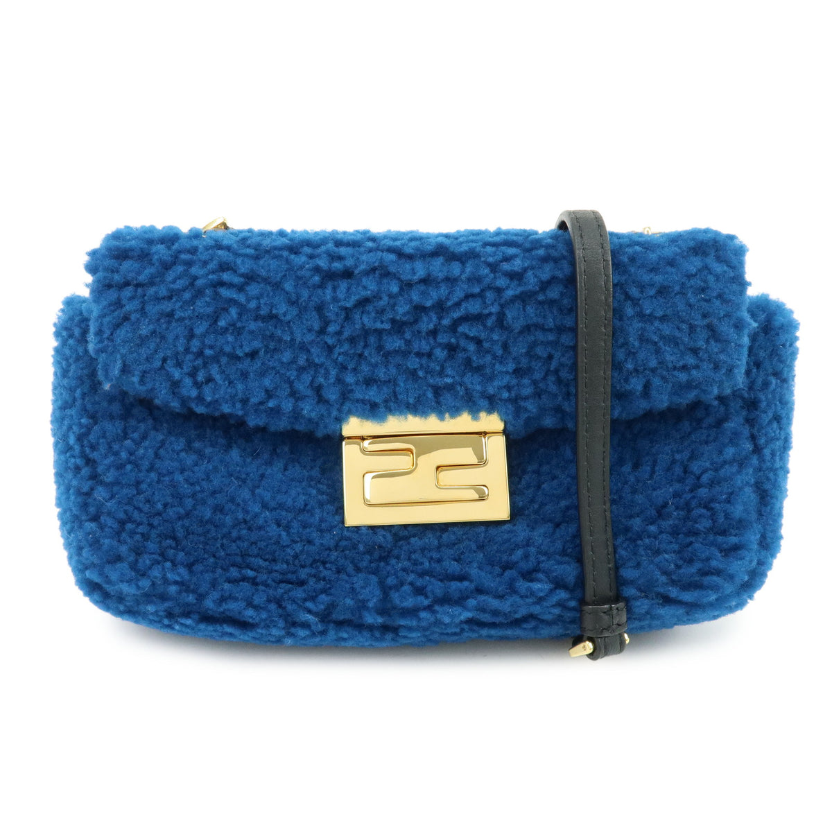 FENDI Mini Be Baguette Mouton Leather Shoulder Bag Blue 8M0315