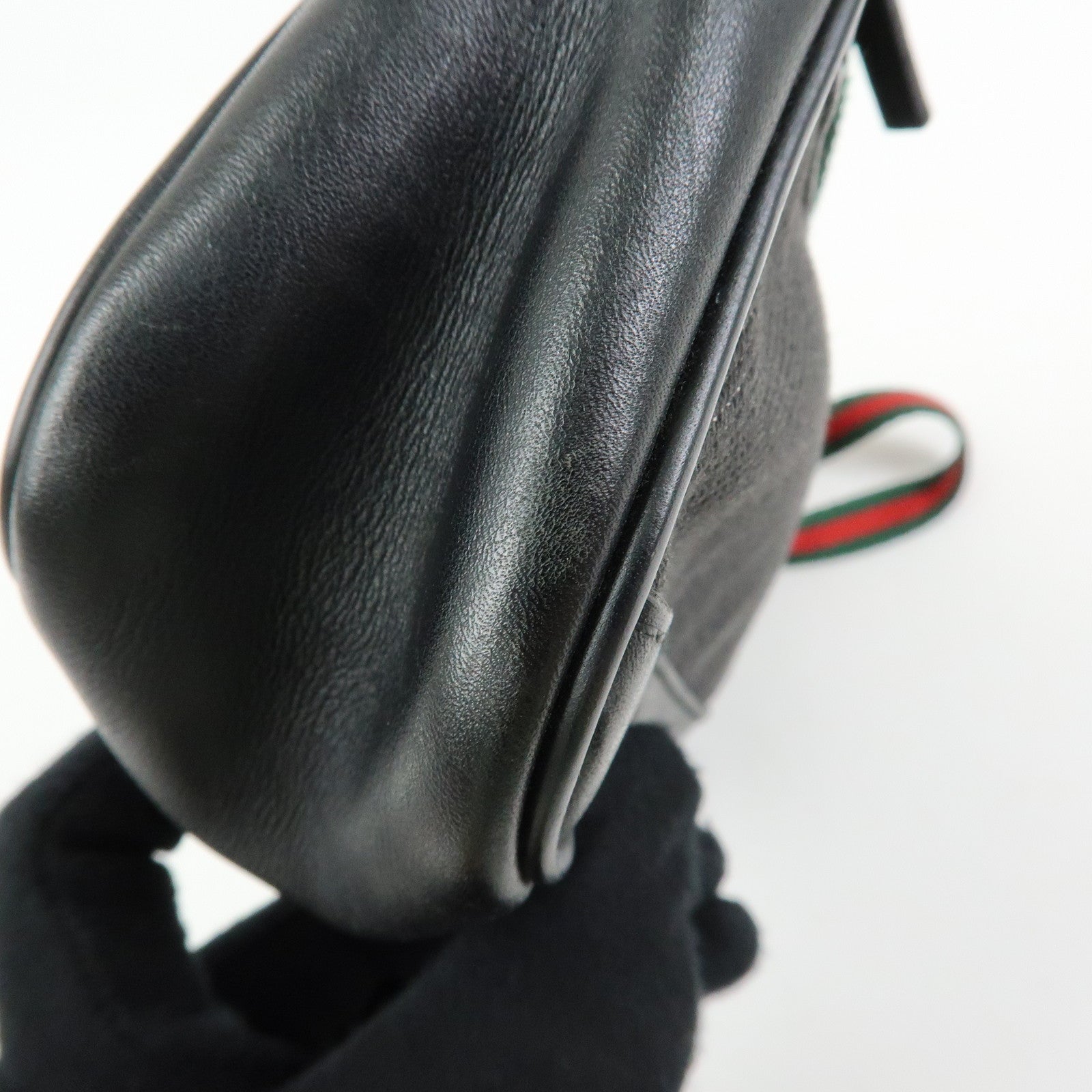 GUCCI Sherry Accessory Pouch Denim Canvas Leather Hand Bag Black 92820