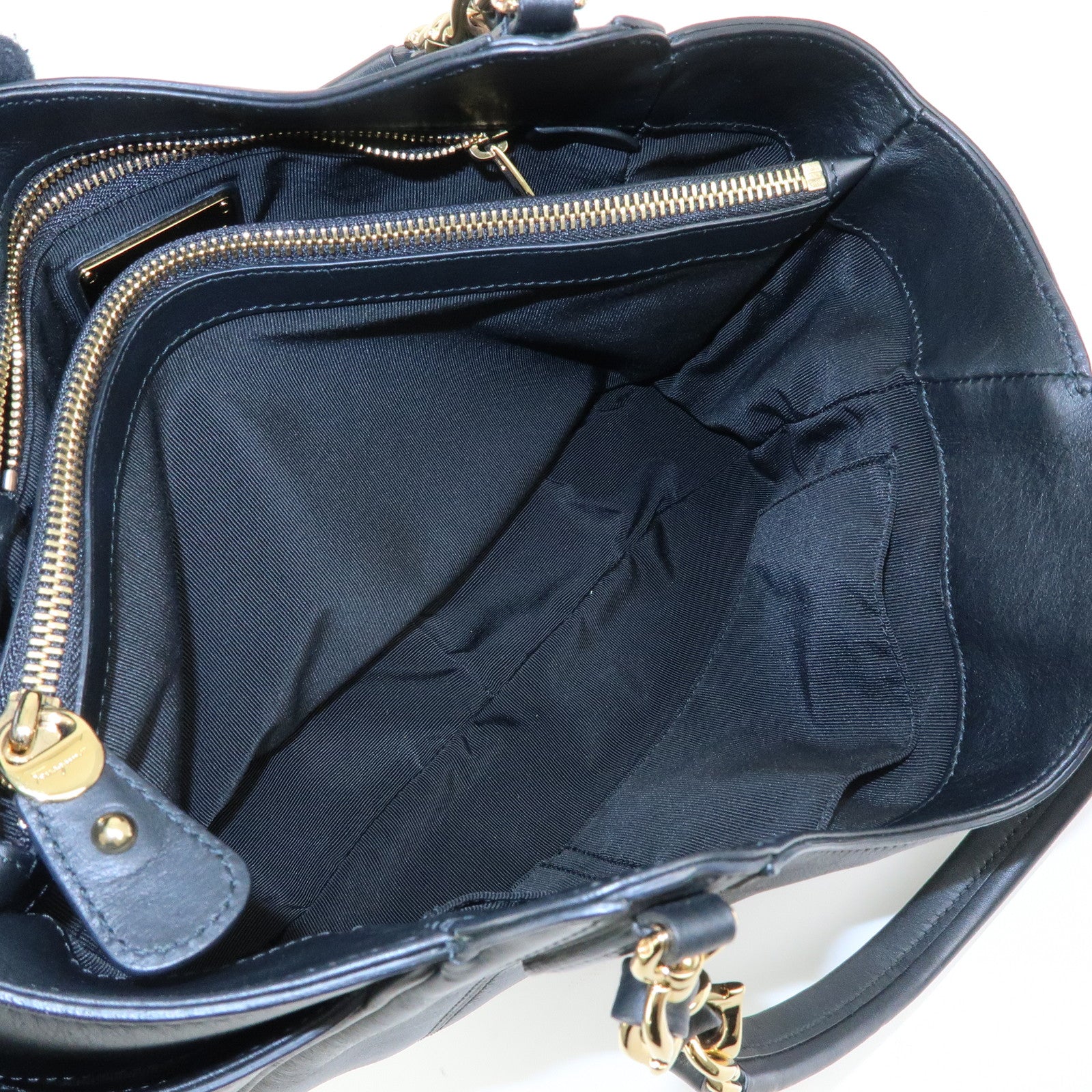Ferragamo Gancini Leather Hand Bag Shoulder Bag Black 21 F077