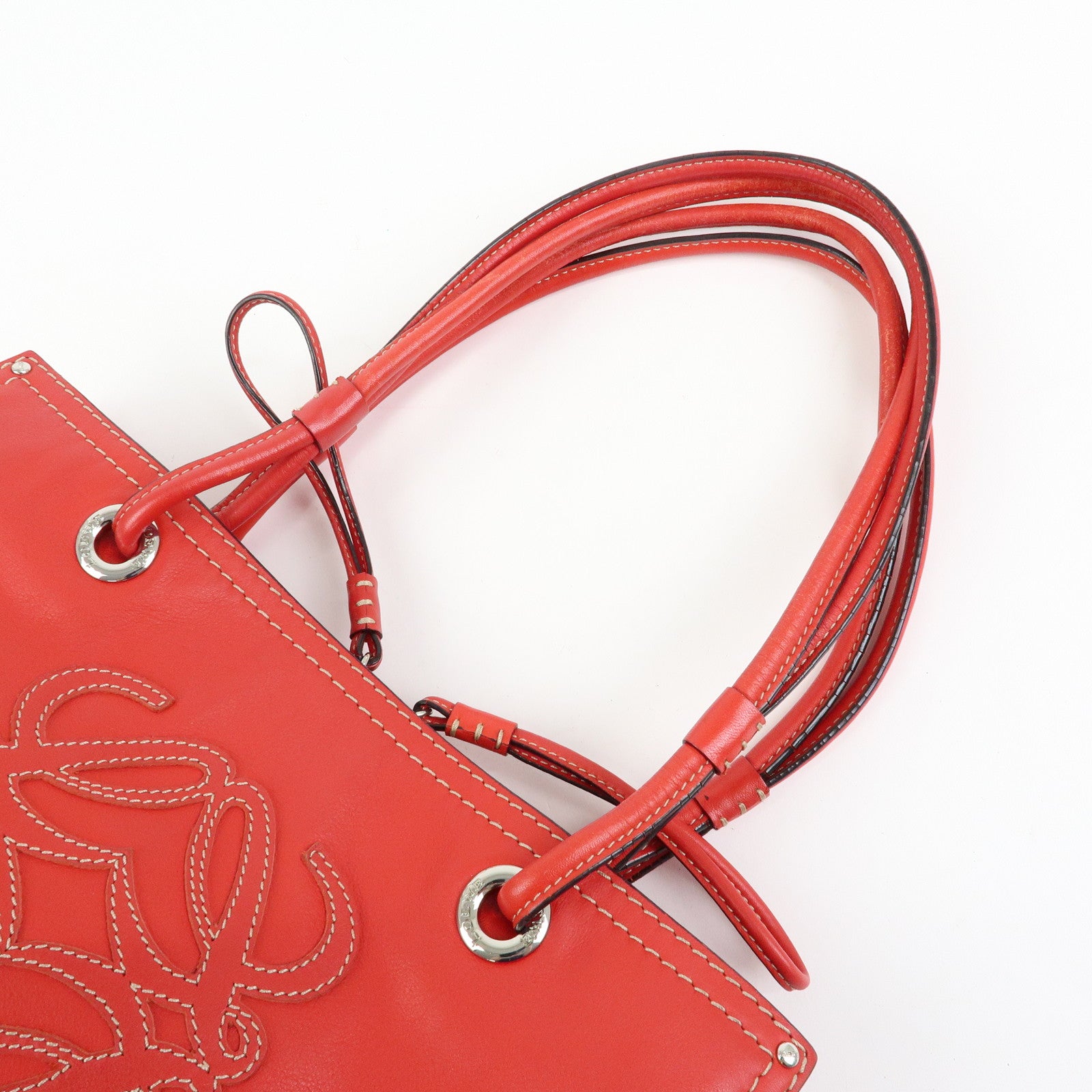 LOEWE Anagram Leather Tote Bag Hand Bag Shoulder Bag Red