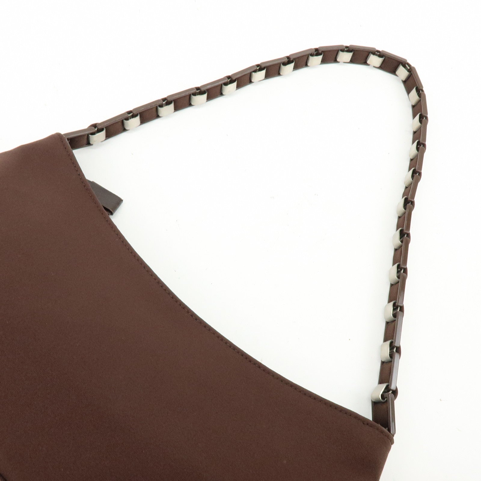 Ferragamo Varra Nylon Leather Chain Shoulder Bag Hand Bag Brown