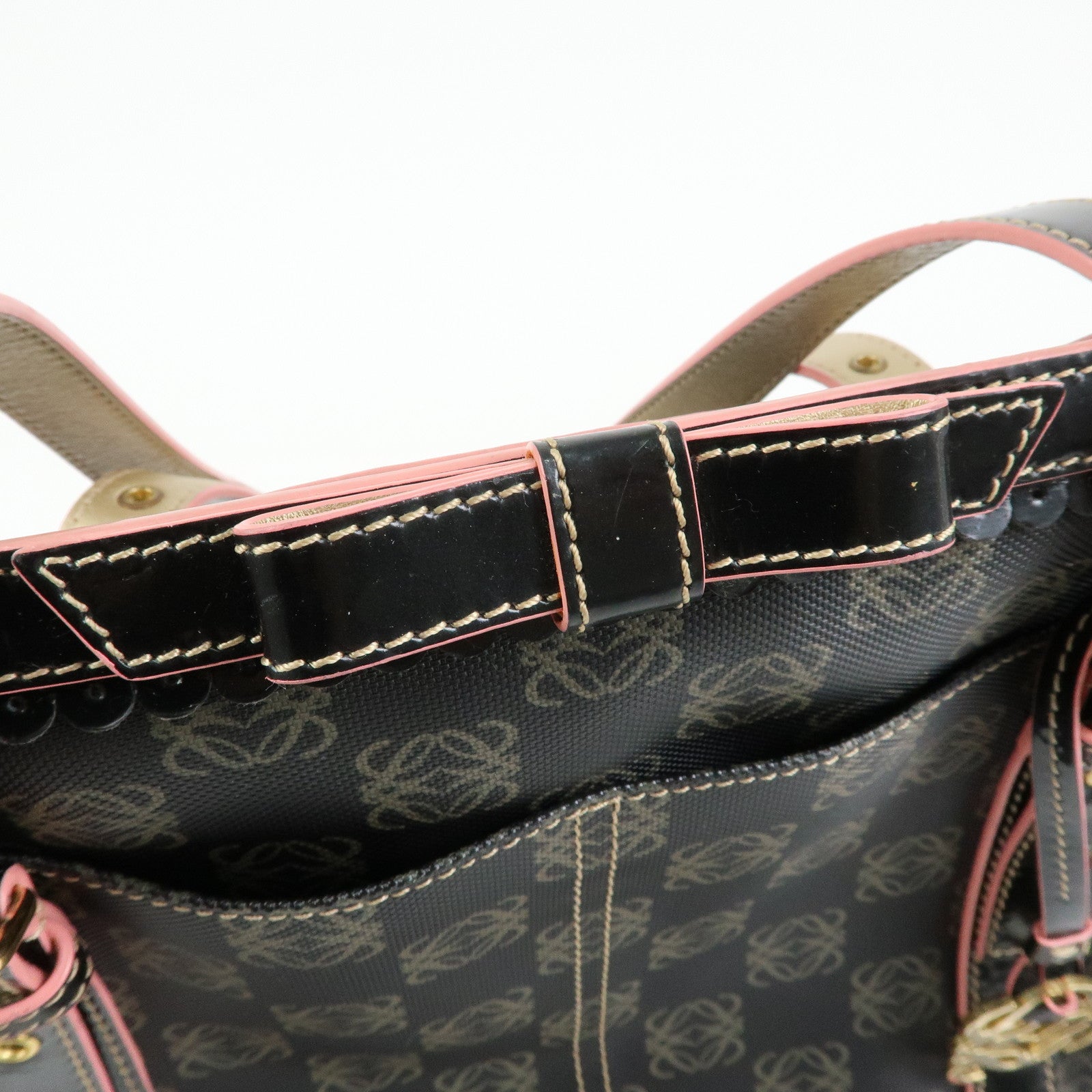 LOEWE Anagram PVC Patent Leather Tote Bag Shoulder Bag Black Pink