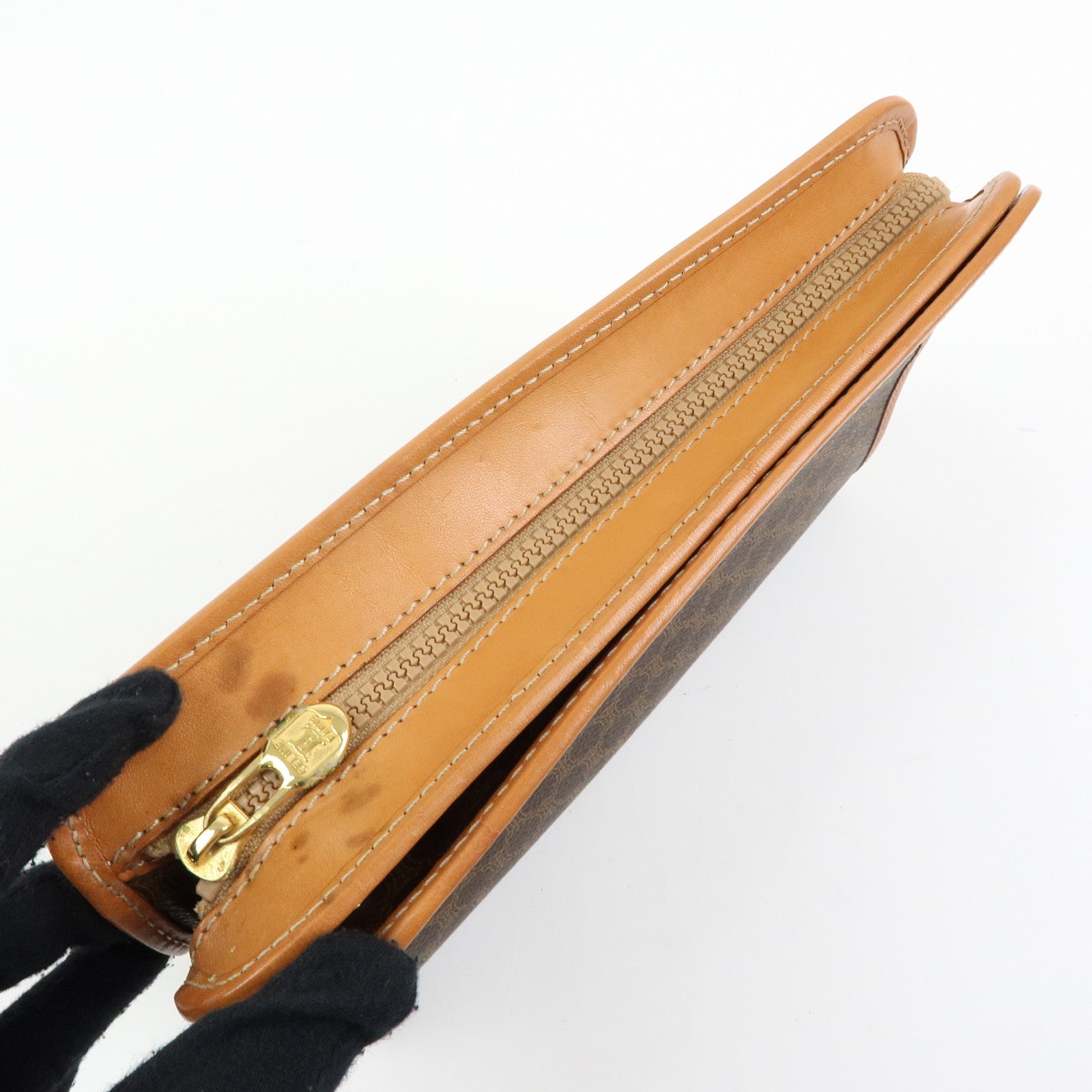 CELINE Macadam Leather Clutch Bag Accessory Pouch Brown