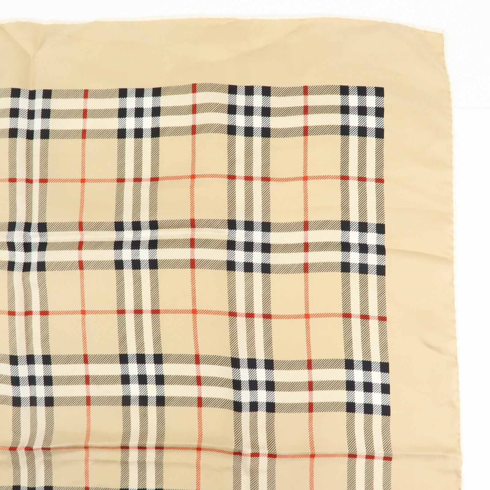 BURBERRY Nova Plaid Silk 100% Scarf Beige Black Red