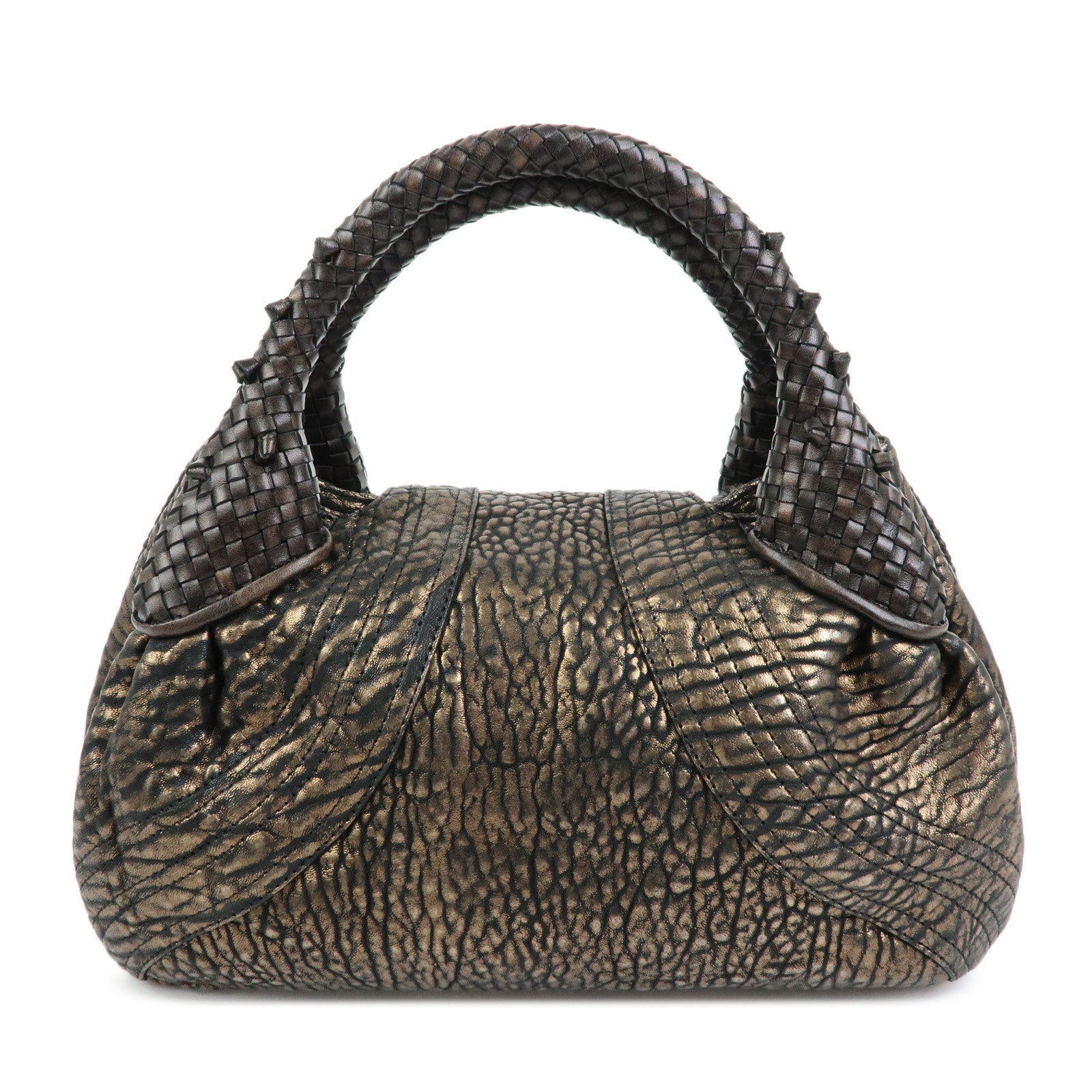 FENDI Spy Zucca  Embossed Leather Hand Bag Bronze 8BR589