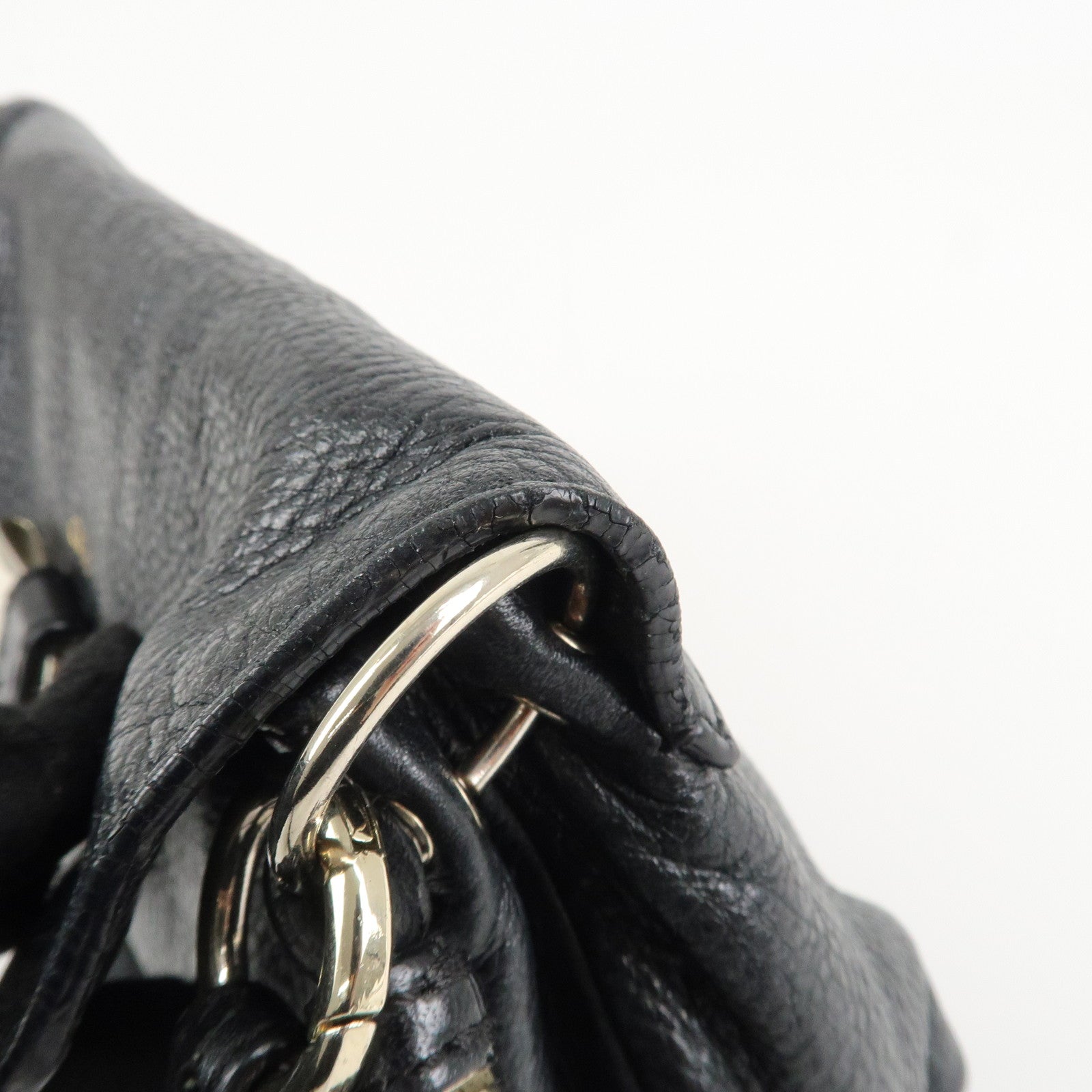 Chloe Lily Metal Ribbon Leather 2Way Shoulder Bag Hand Bag Black Used