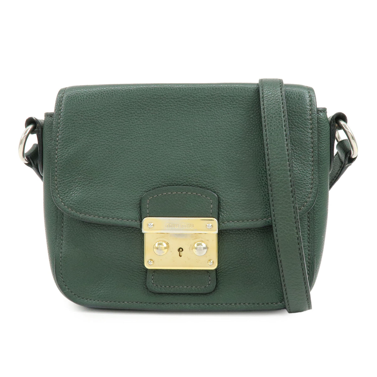 MIU MIU Madras Leather Shoulder Bag Dark Green RT0638