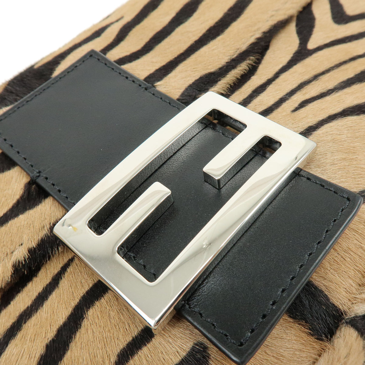 FENDI Baguette Unborn Calf Leather Hand Bag Tiger Print Brown 8BR850
