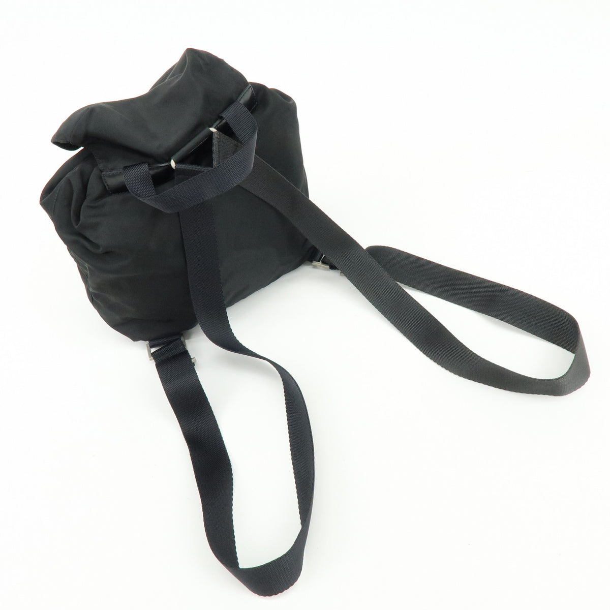 PRADA Triangle Logo Nylon Leather Backpack Rucksack Black