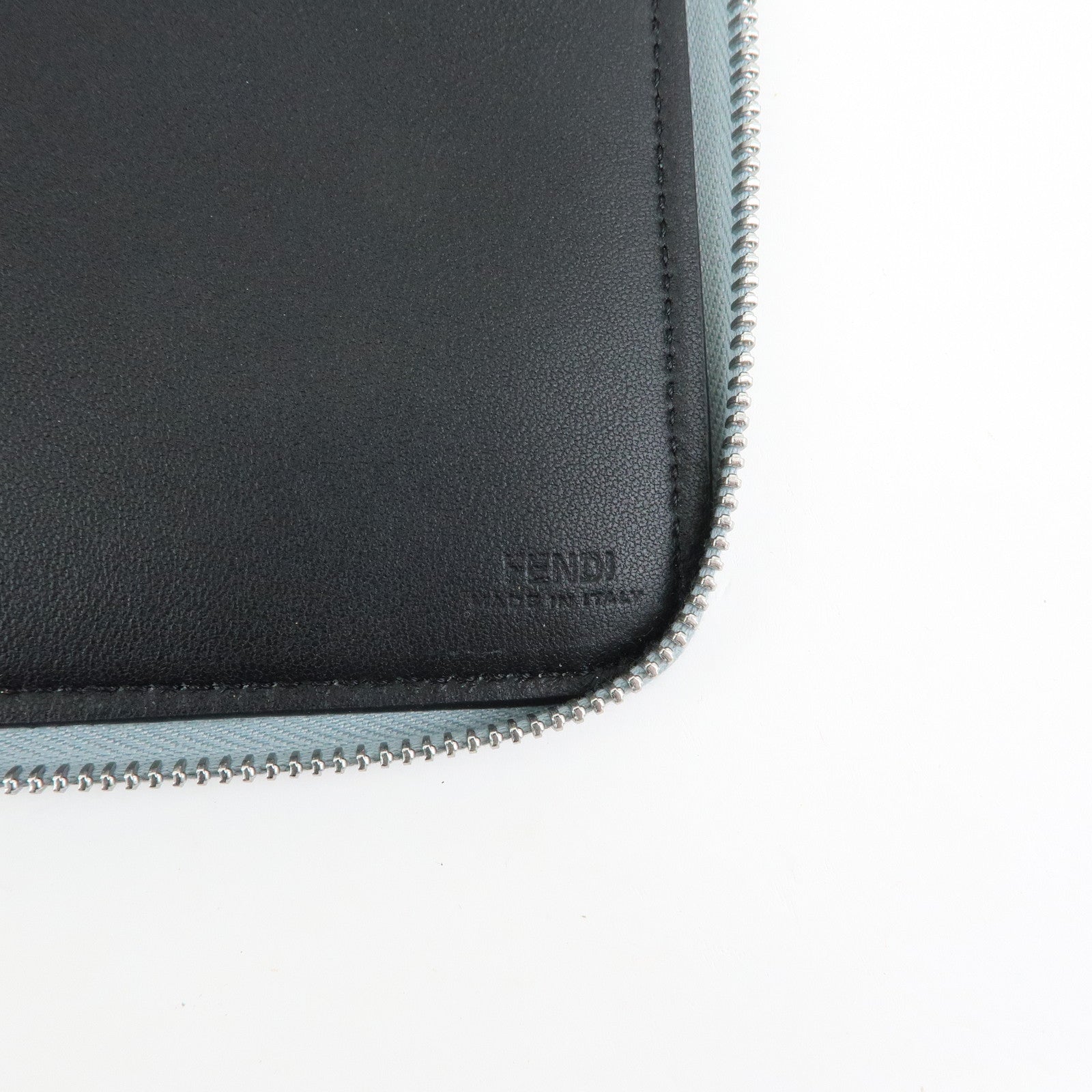 FENDI Leather Clutch Bag Document Case Flat Pouch Light Blue 7N0167
