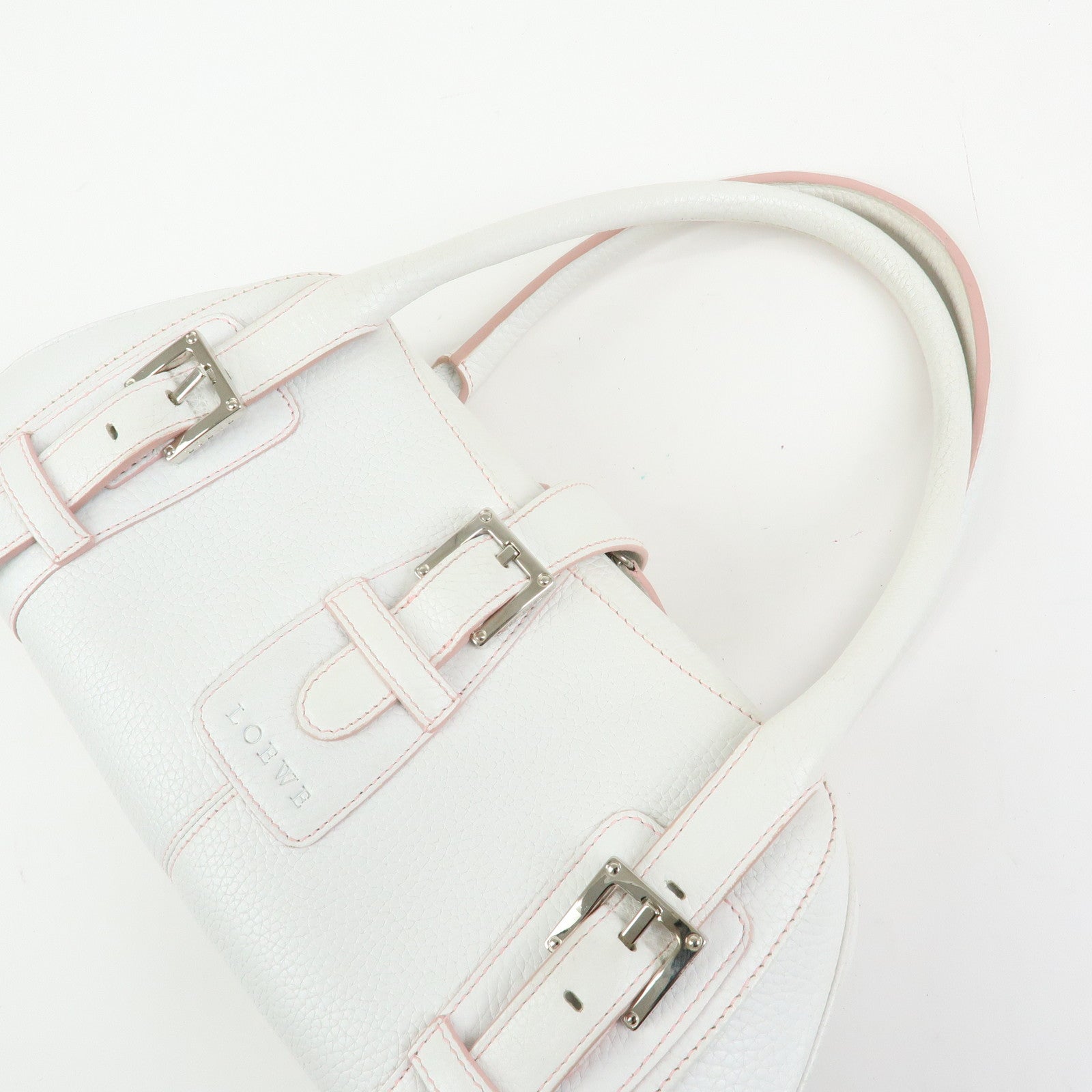 LOEWE Senda Leather Boston Bag Hand Bag White