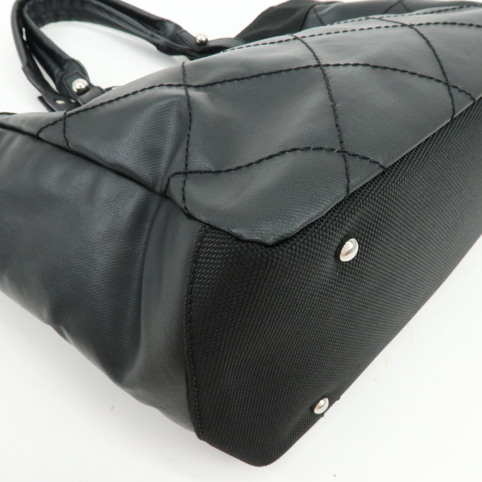 CHANEL Paris Biarritz COCO Mark Leather Canvas Tote Bag Black A34209