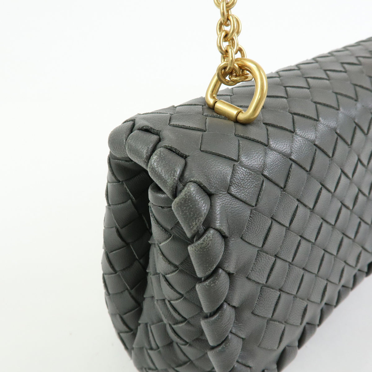 BOTTEGA VENETA Intrecciato Small Olimpia Chain Shoulder Bag Gray