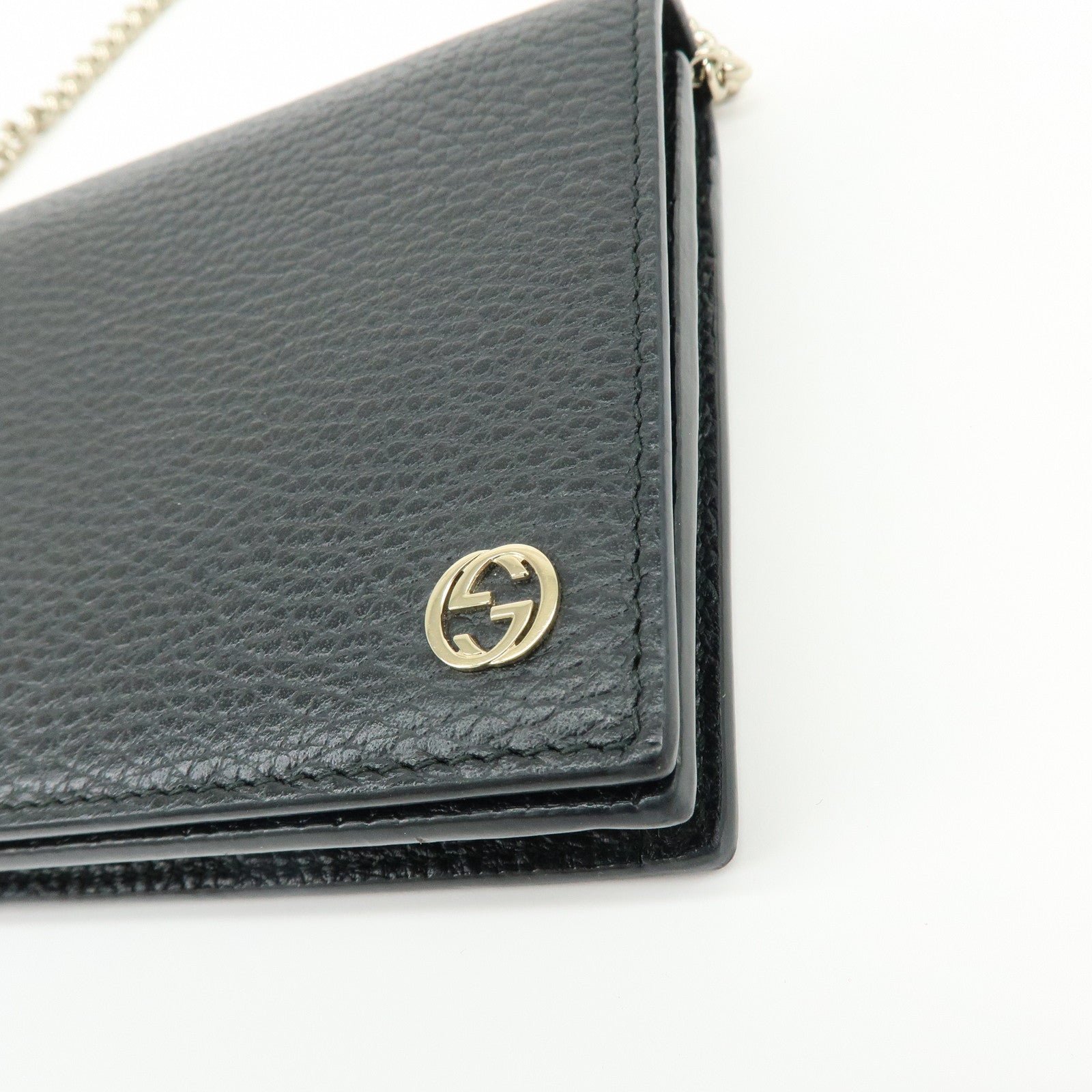 GUCCI Interlocking G Calf Leather Chain Wallet Shoulder Bag 466506