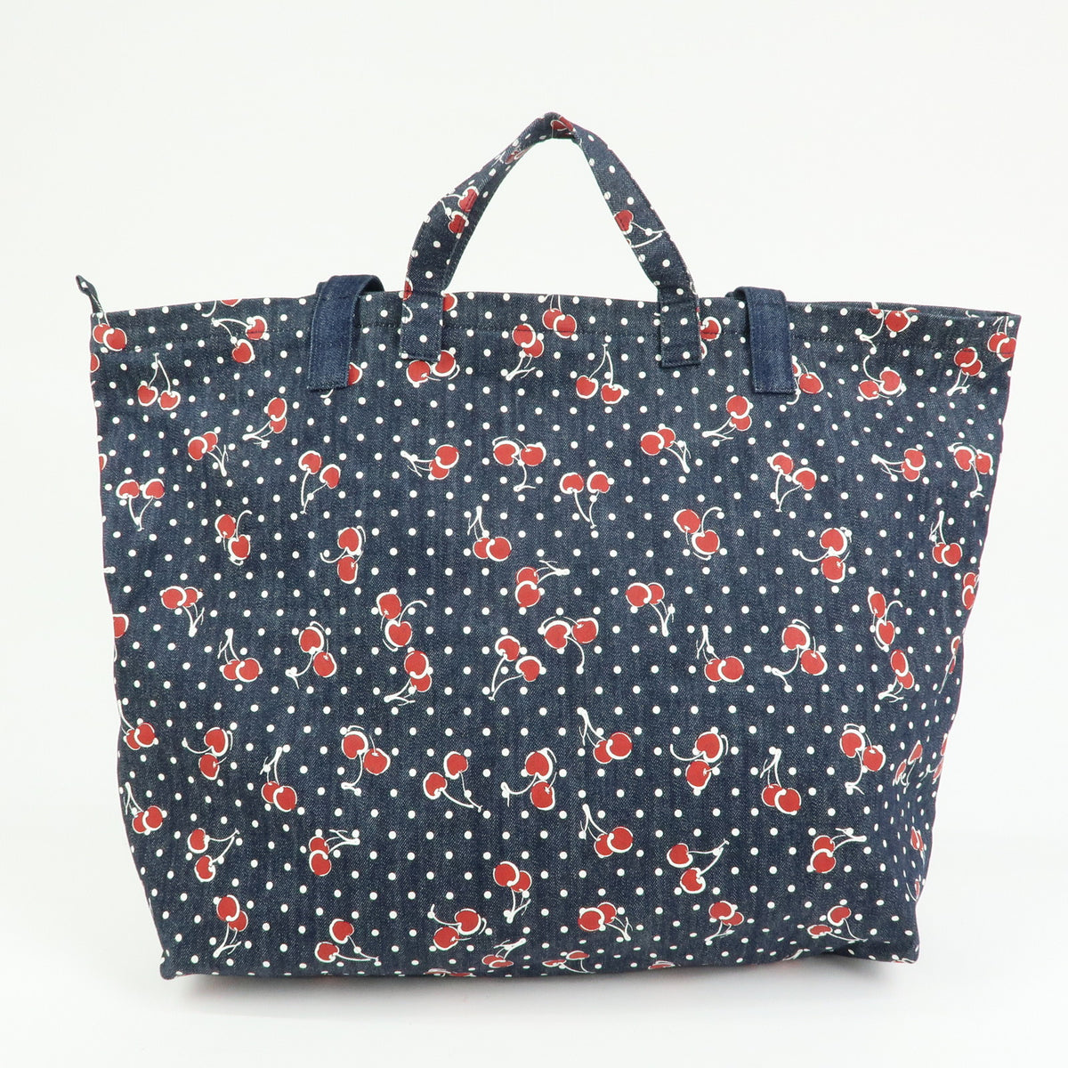 MIU MIU Denim 2Way Bag Tote Shoulder Bag Dots Cherry Print Blue 5BG108