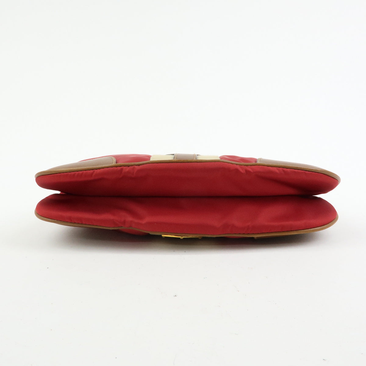 PRADA Triangle Logo Nylon Leather Shoulder Bag Red Beige Brown