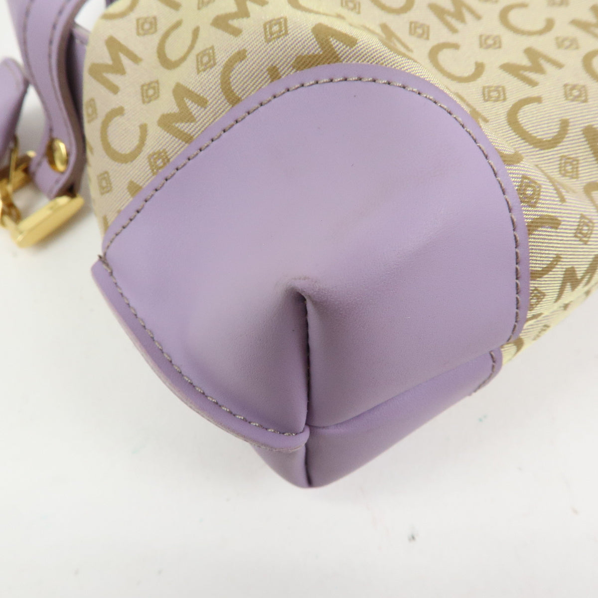 MCM Visetos Jacquard Canvas Leather Mini Hand Bag Beige Purple