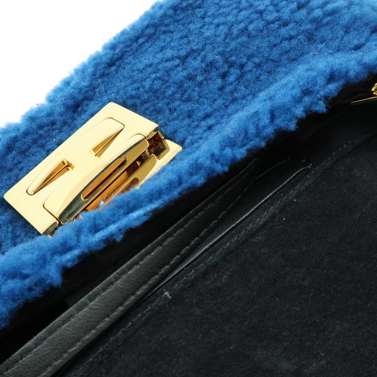 FENDI Mini Be Baguette Mouton Leather Shoulder Bag Blue 8M0315