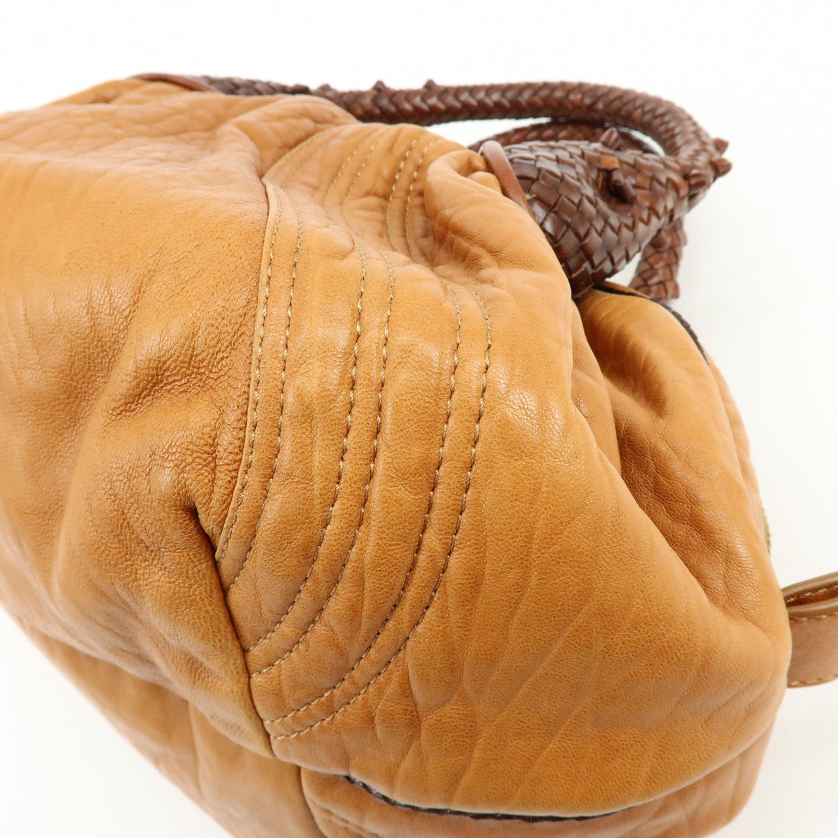 FENDI Zucca Mini Spy Bag Nappa Leather Hand Bag Camel Brown 8BL078
