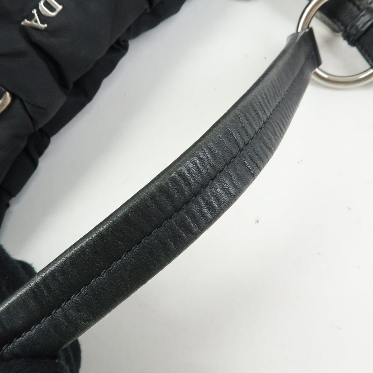 PRADA Tessuto Gathered Nylon Leather Shoulder Bag Hand Bag Black BN1704