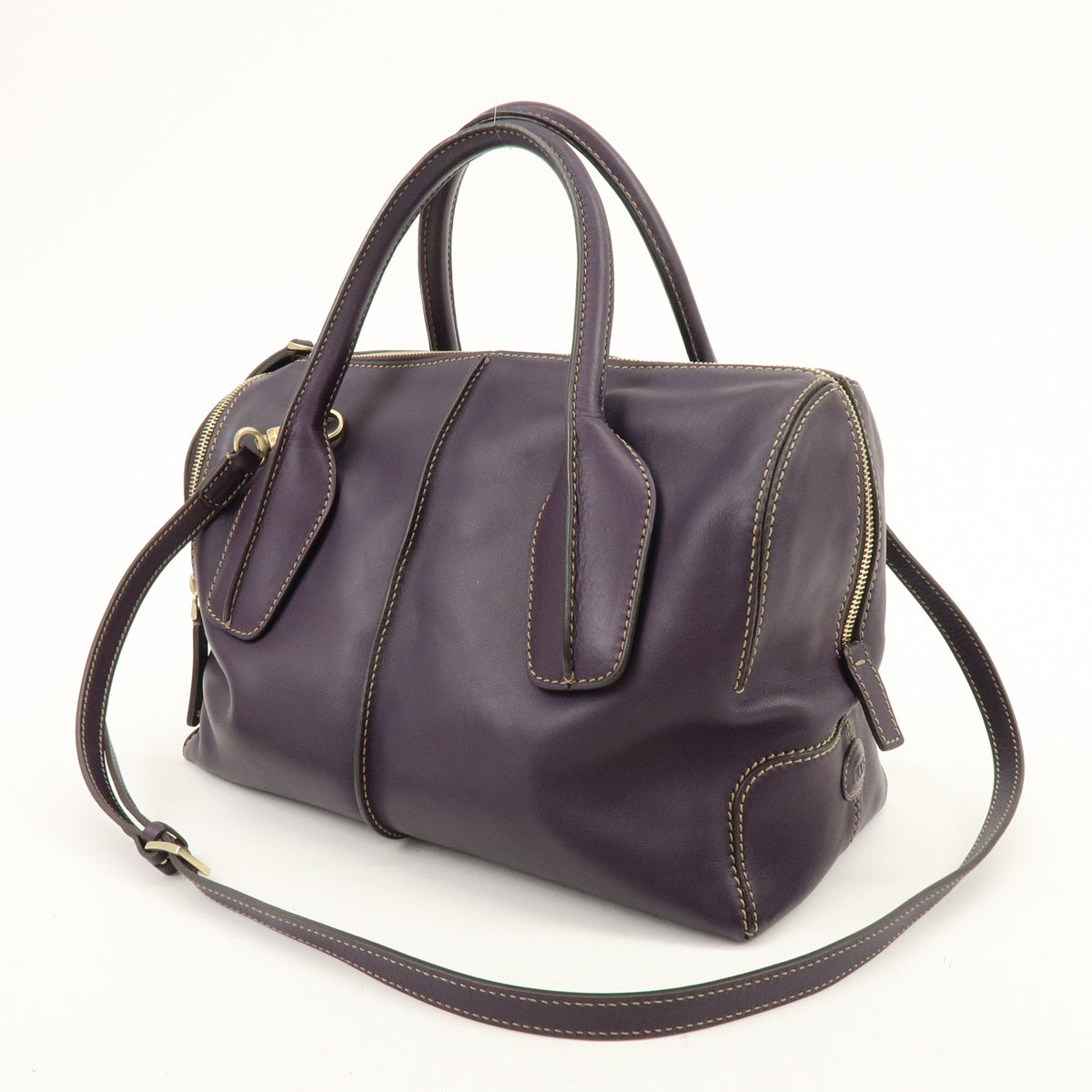 TOD'S Logo Leather 2Way Bag Shoulder Bag Purple