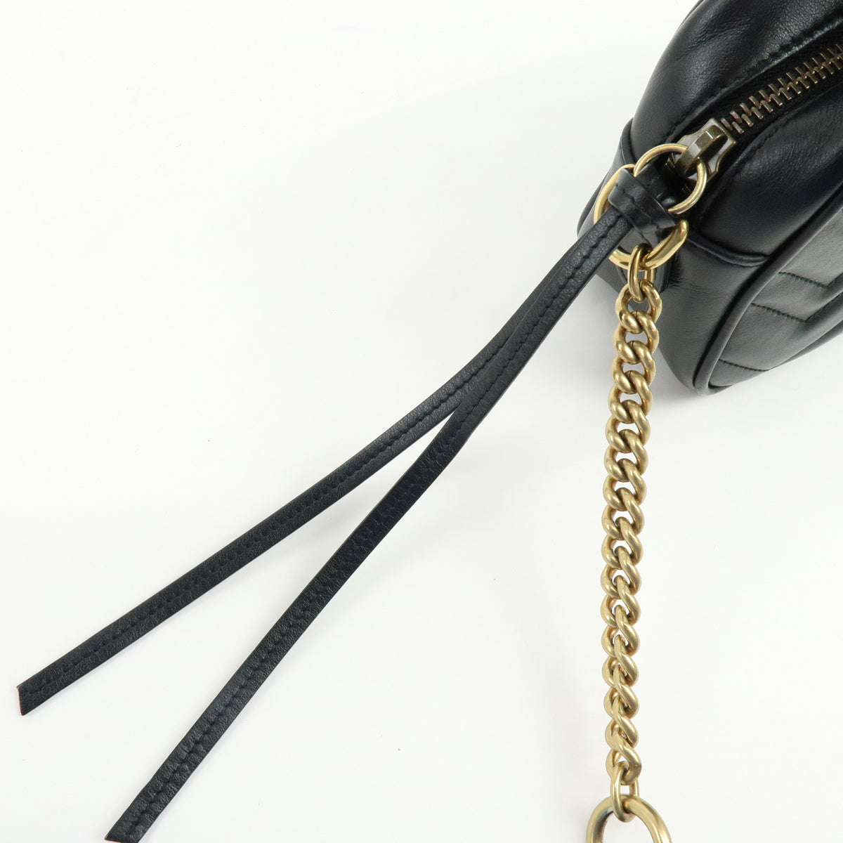 GUCCI GG Marmont Leather Chevron Shoulder Crossbody Bag Black 448065