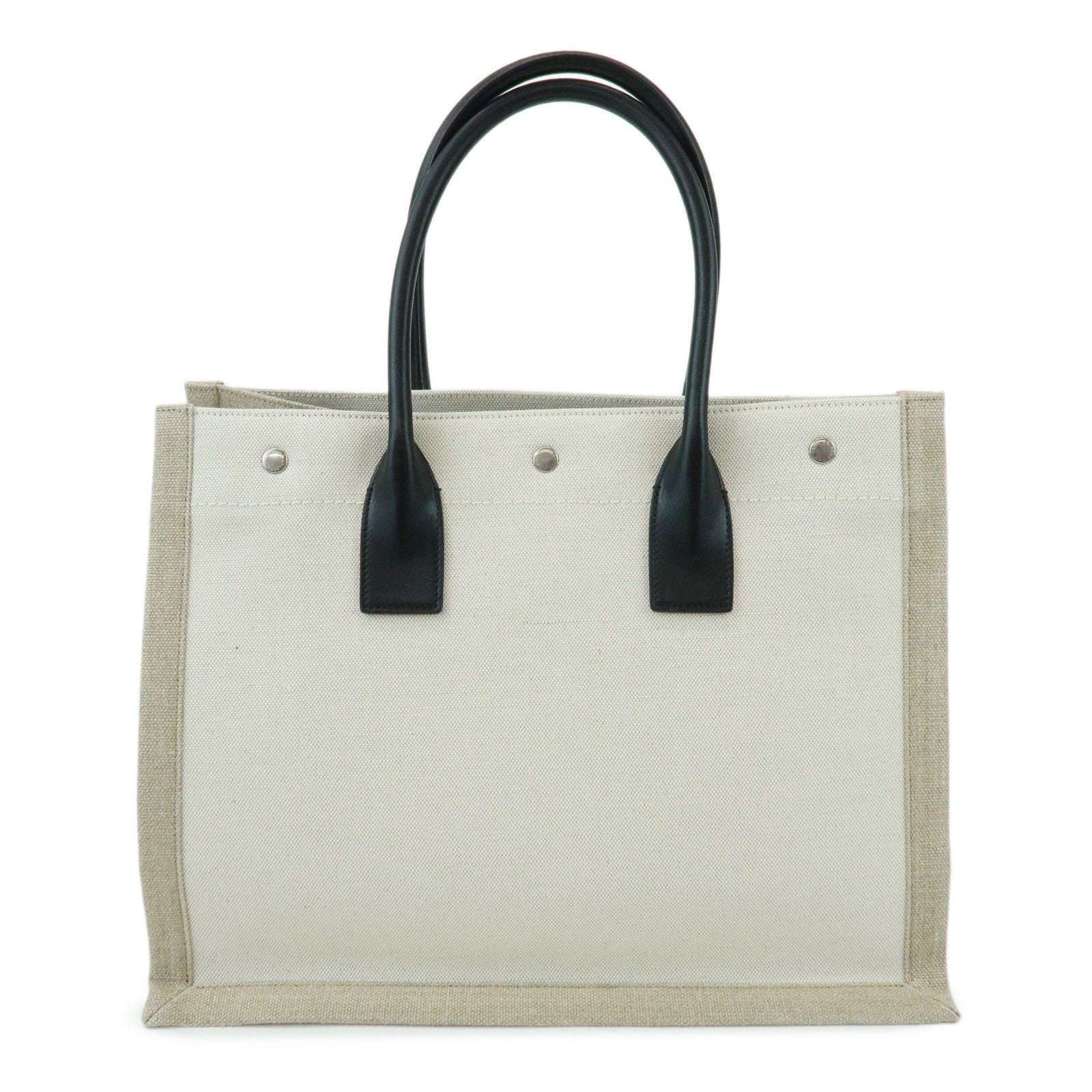 SAINT LAURENT PARIS Rive Gauche Cotton Leather Tote Bag Beige 617481