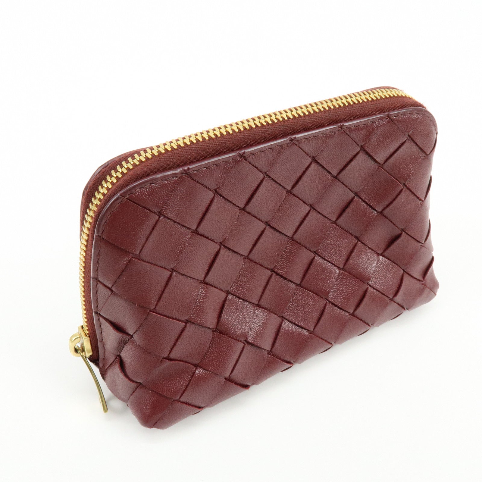 BOTTEGA VENETA Intrecciato Leather Pouch Cosmetic Case Bordeaux　