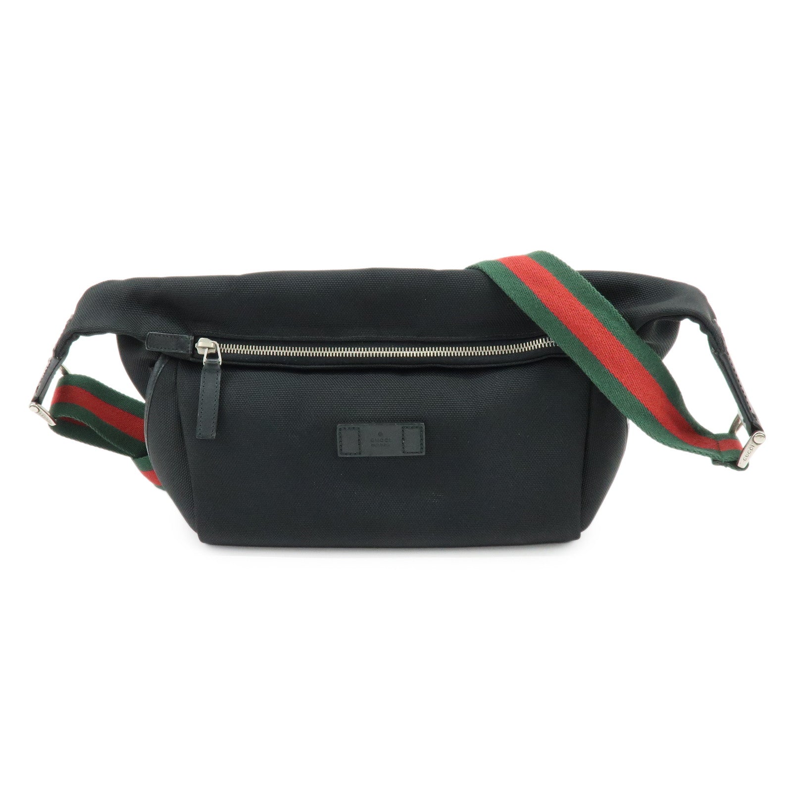 GUCCI Sherry Canavas Leather Waist Pouch Body Bag Black 353409