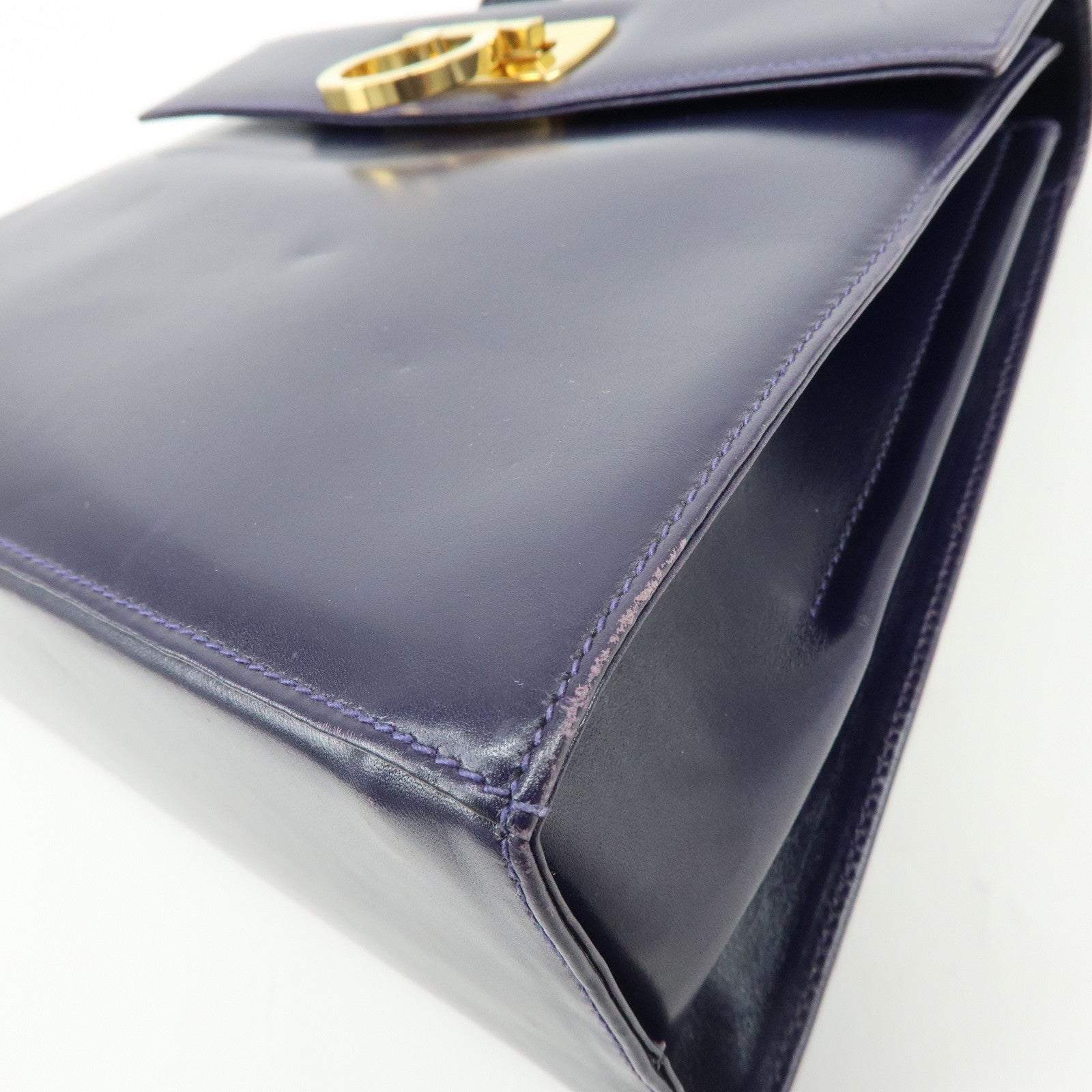 Ferragamo Gancini Leather 2Way Bag Hand Bag Shoulder Bag Purple